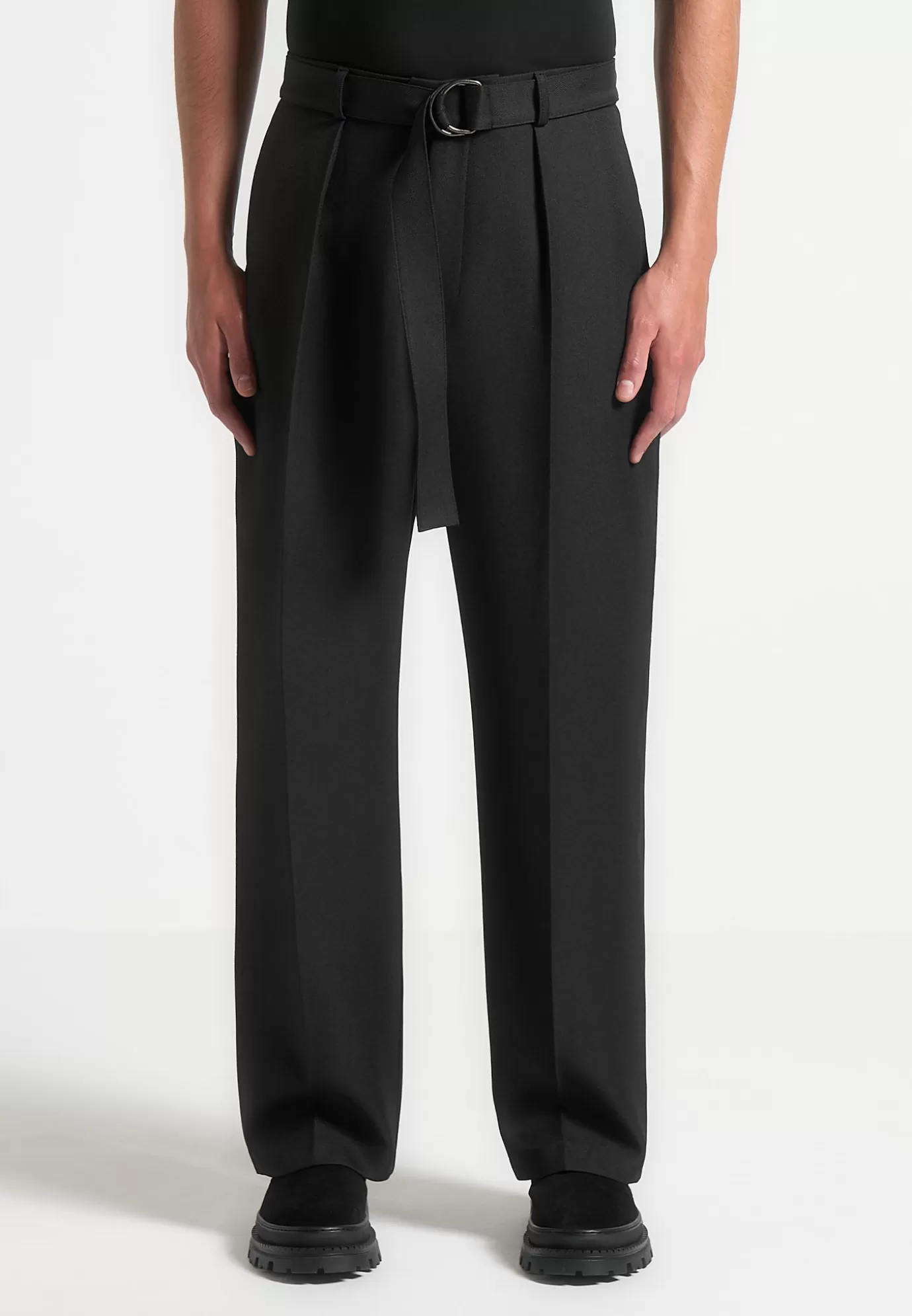 Clearance Relaxed Fit Textured Belted Tailored Trousers - Formal Co-ords