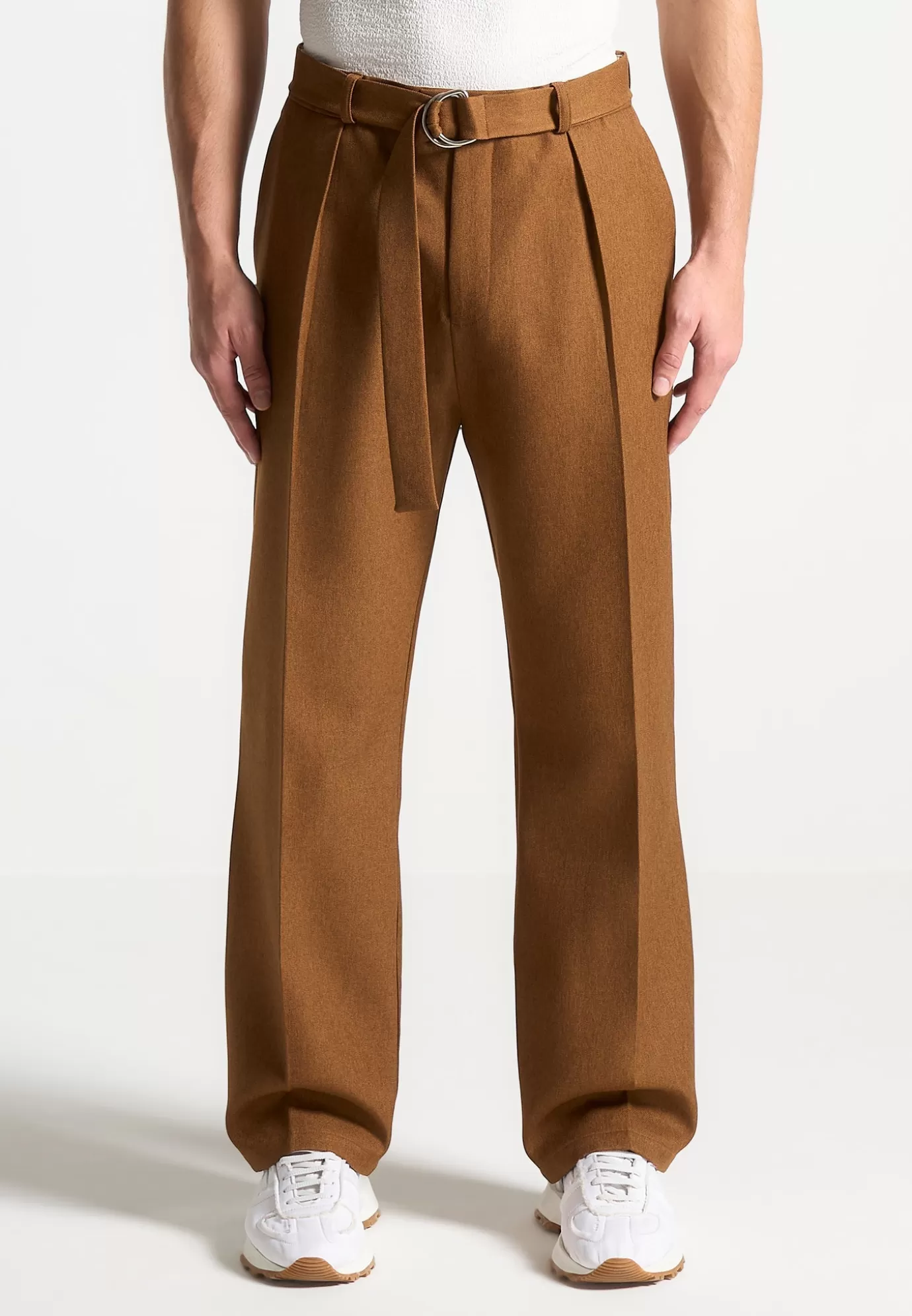 Online Relaxed Fit Textured Belted Tailored Trousers - Formal Co-ords