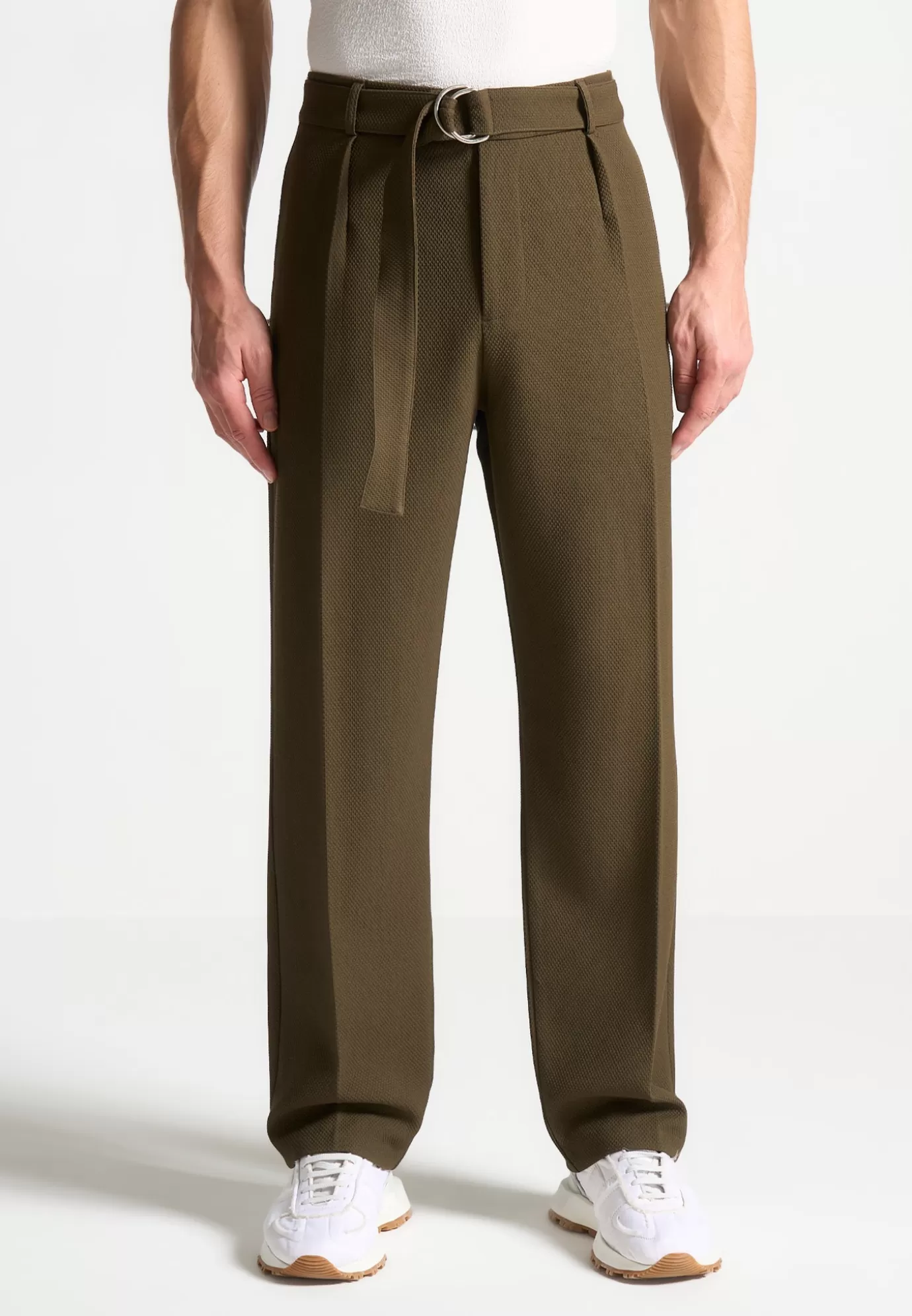 Fashion Relaxed Fit Textured Belted Tailored Trousers - Formal Co-ords