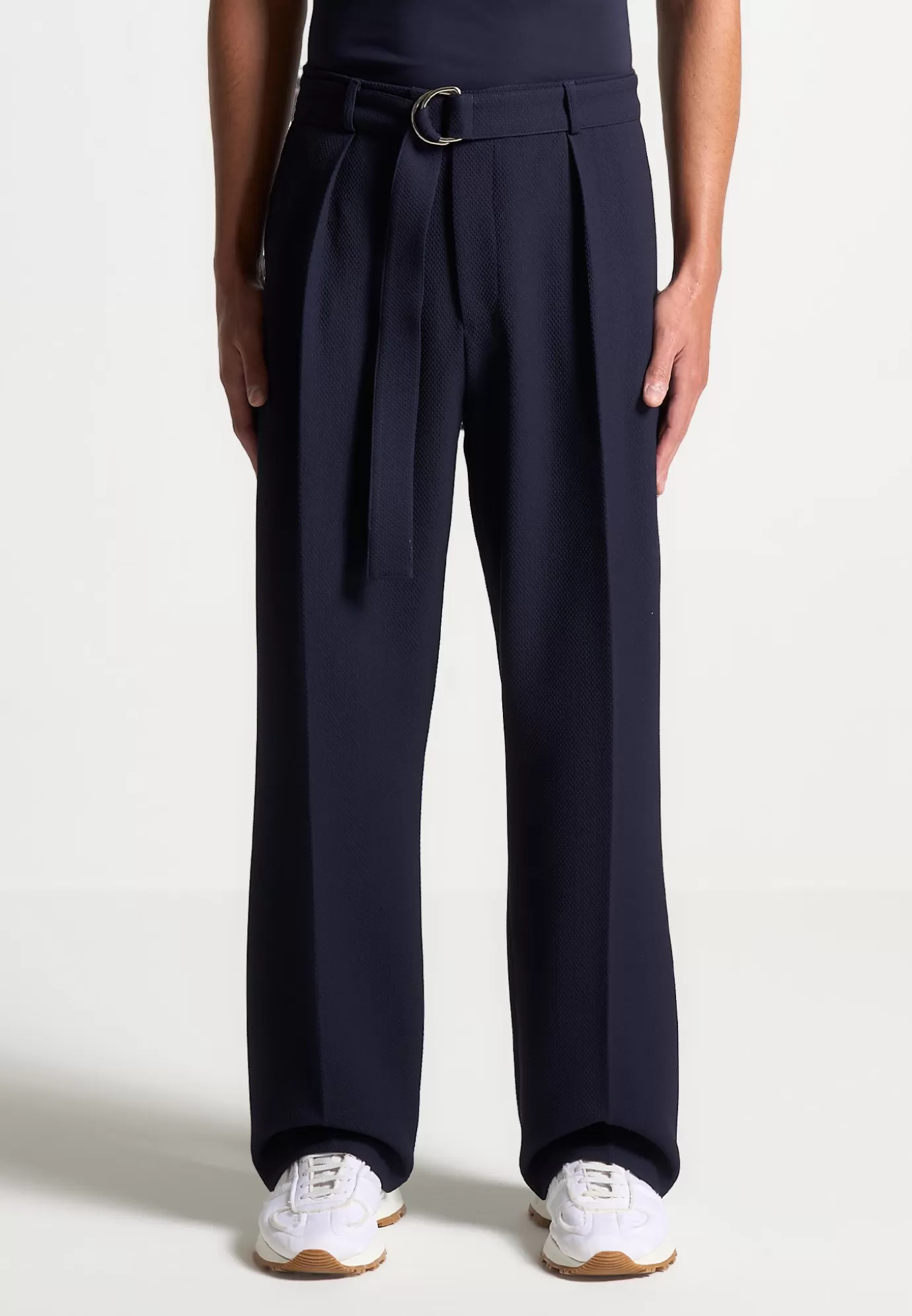 Store Relaxed Fit Textured Belted Tailored Trousers - Formal Trousers