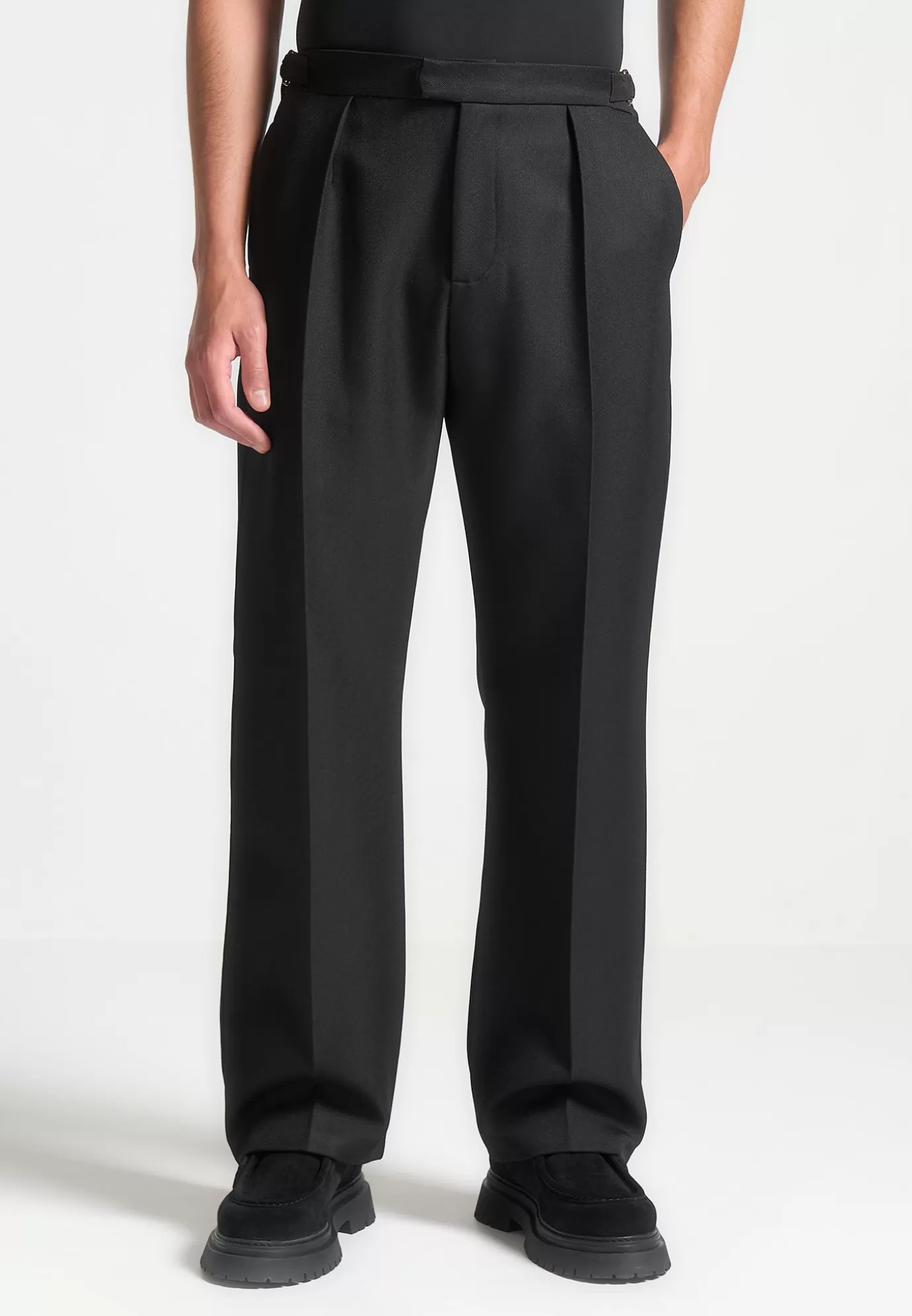 Cheap Relaxed Fit Textured Pleated Tailored Trousers - Suits