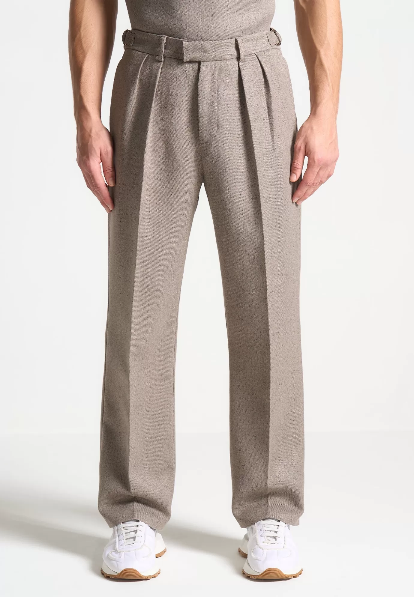 Cheap Relaxed Fit Textured Pleated Tailored Trousers - Formal Co-ords