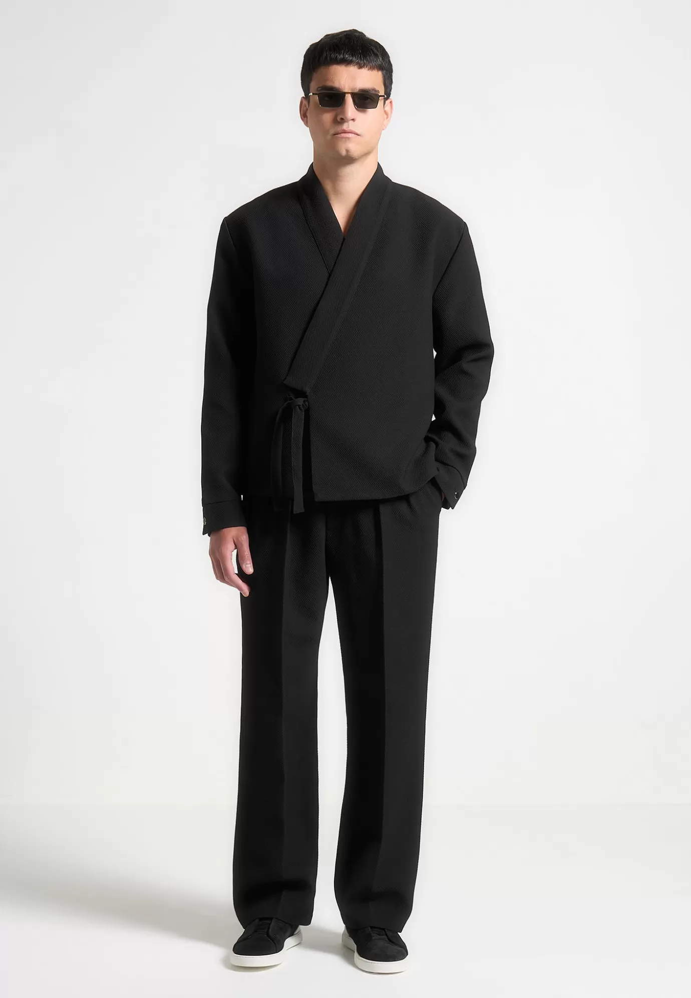 Cheap Relaxed Fit Textured Twin Pleat Tailored Trousers - Formal Trousers