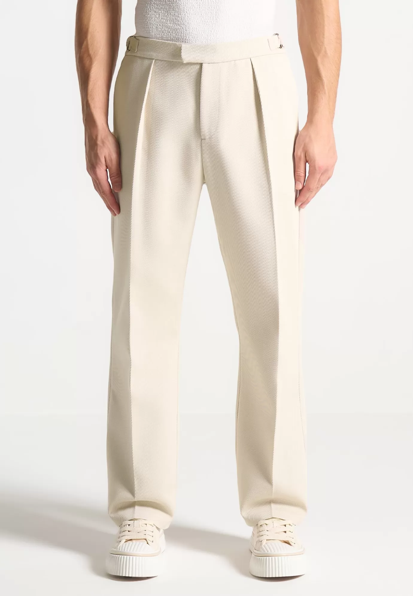 Fashion Relaxed Fit Twill Pleated Tailored Trousers - Formal Co-ords