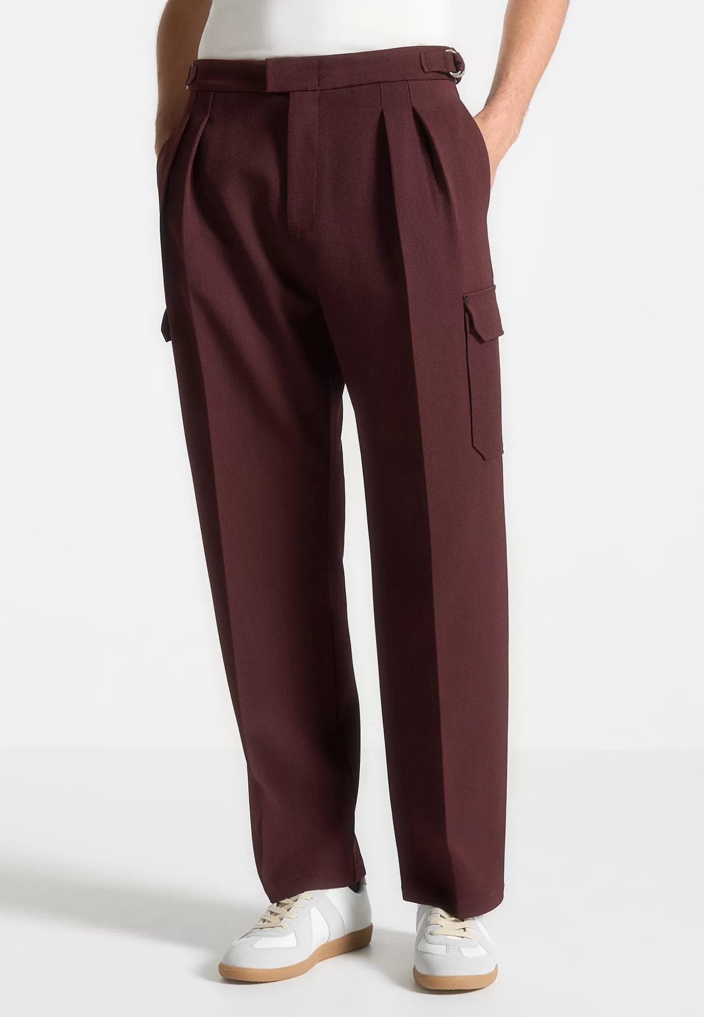 Sale Relaxed Fit Twill Pocket Trousers - Wine Formal Co-ords