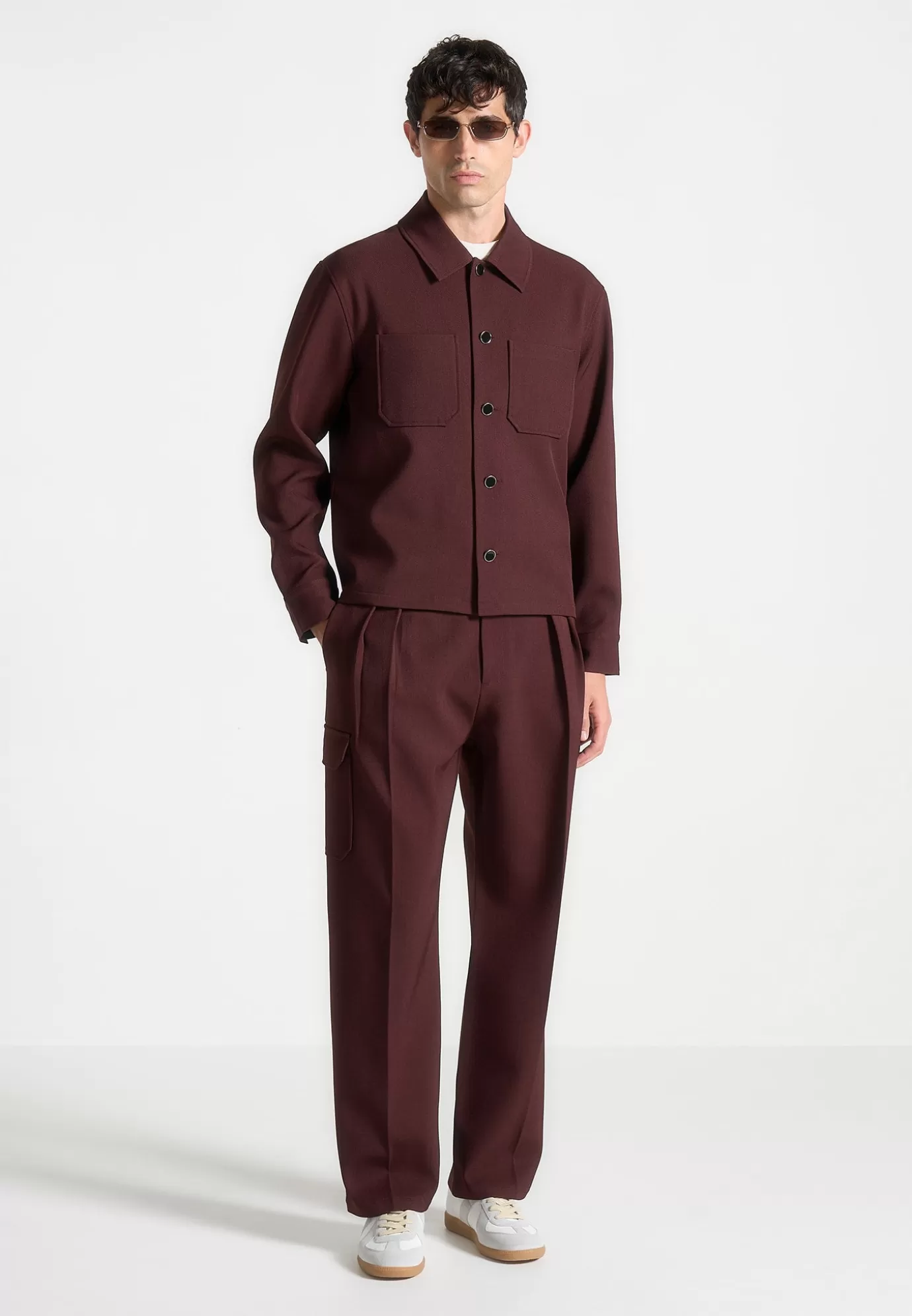 Sale Relaxed Fit Twill Pocket Trousers - Wine Formal Co-ords