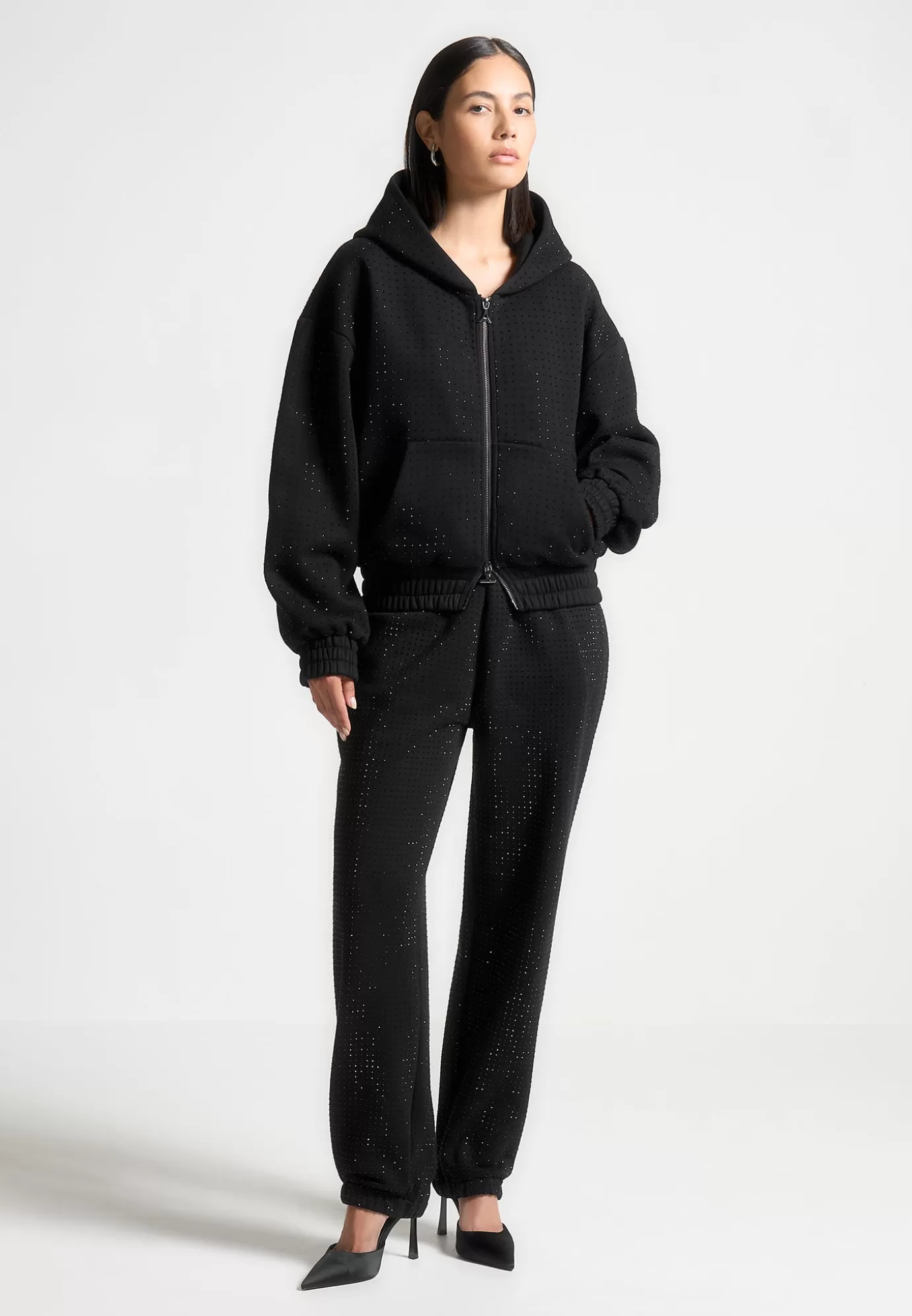 Online Rhinestone Zip Through Hoodie - Tracksuits