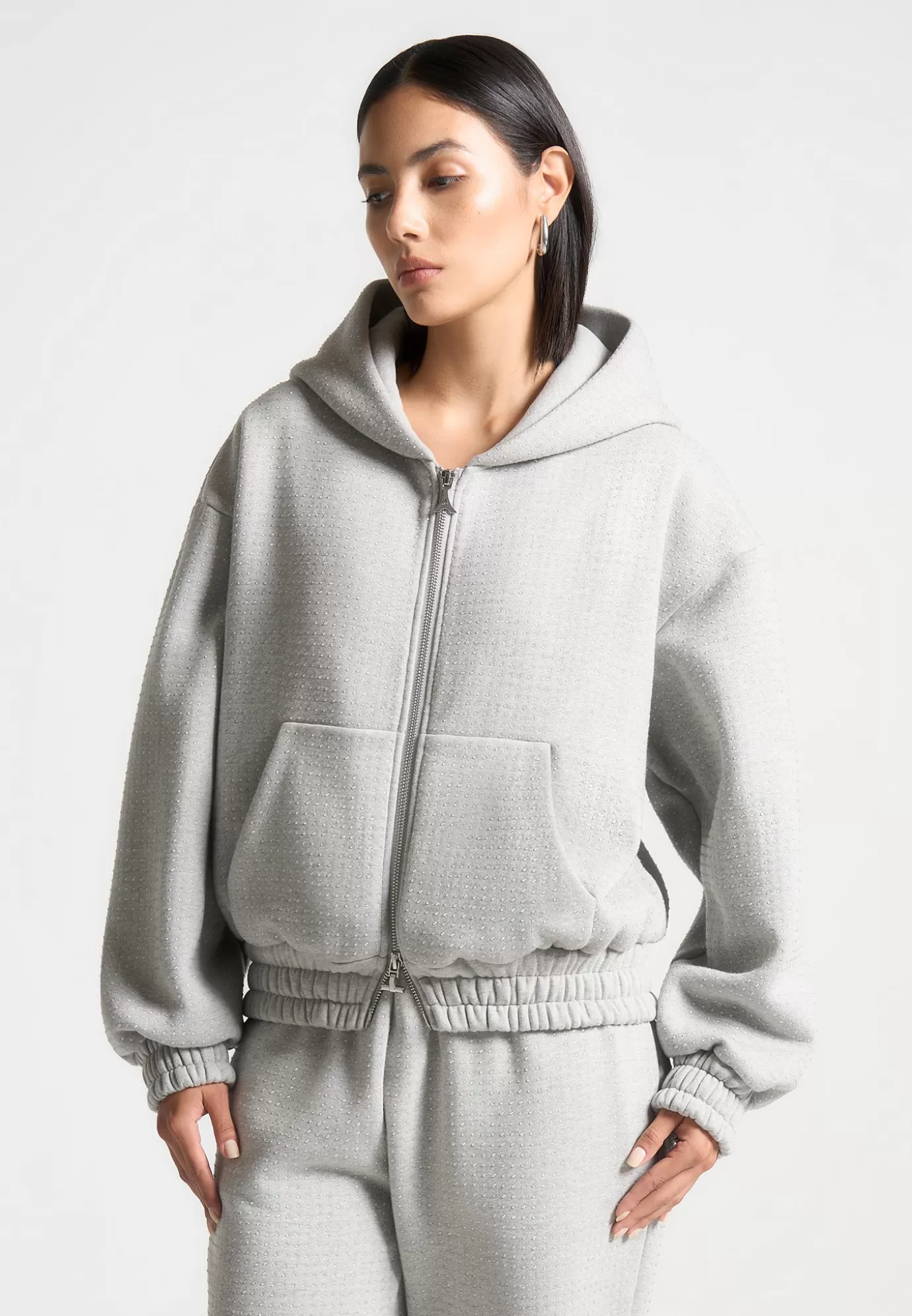 Cheap Rhinestone Zip Through Hoodie - Tracksuits