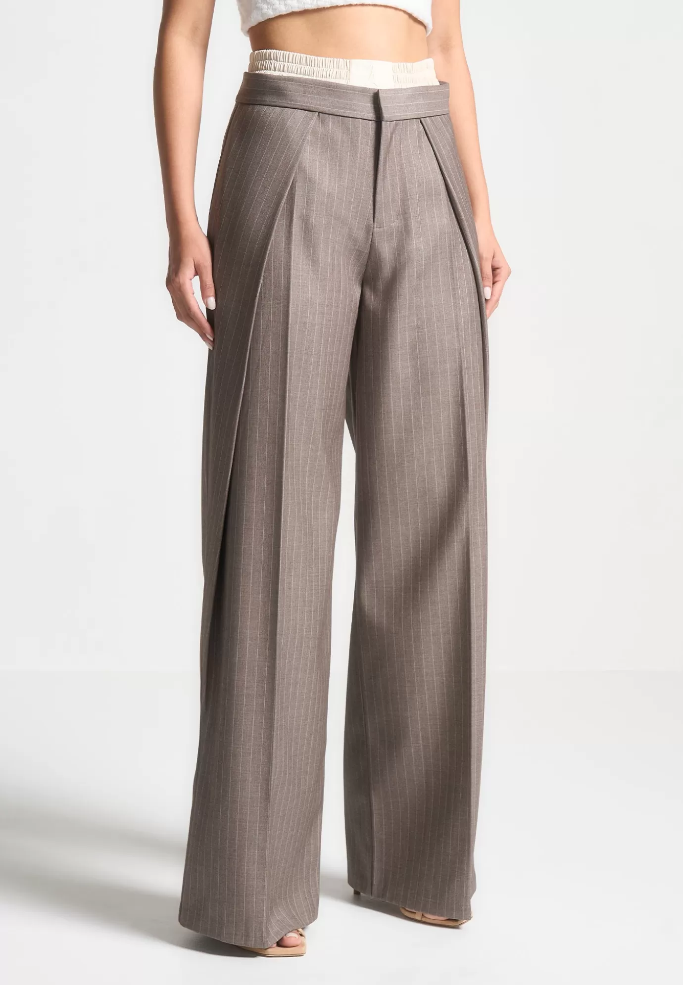 Hot Satin Waistband Pinstripe Trousers - Formal Trousers