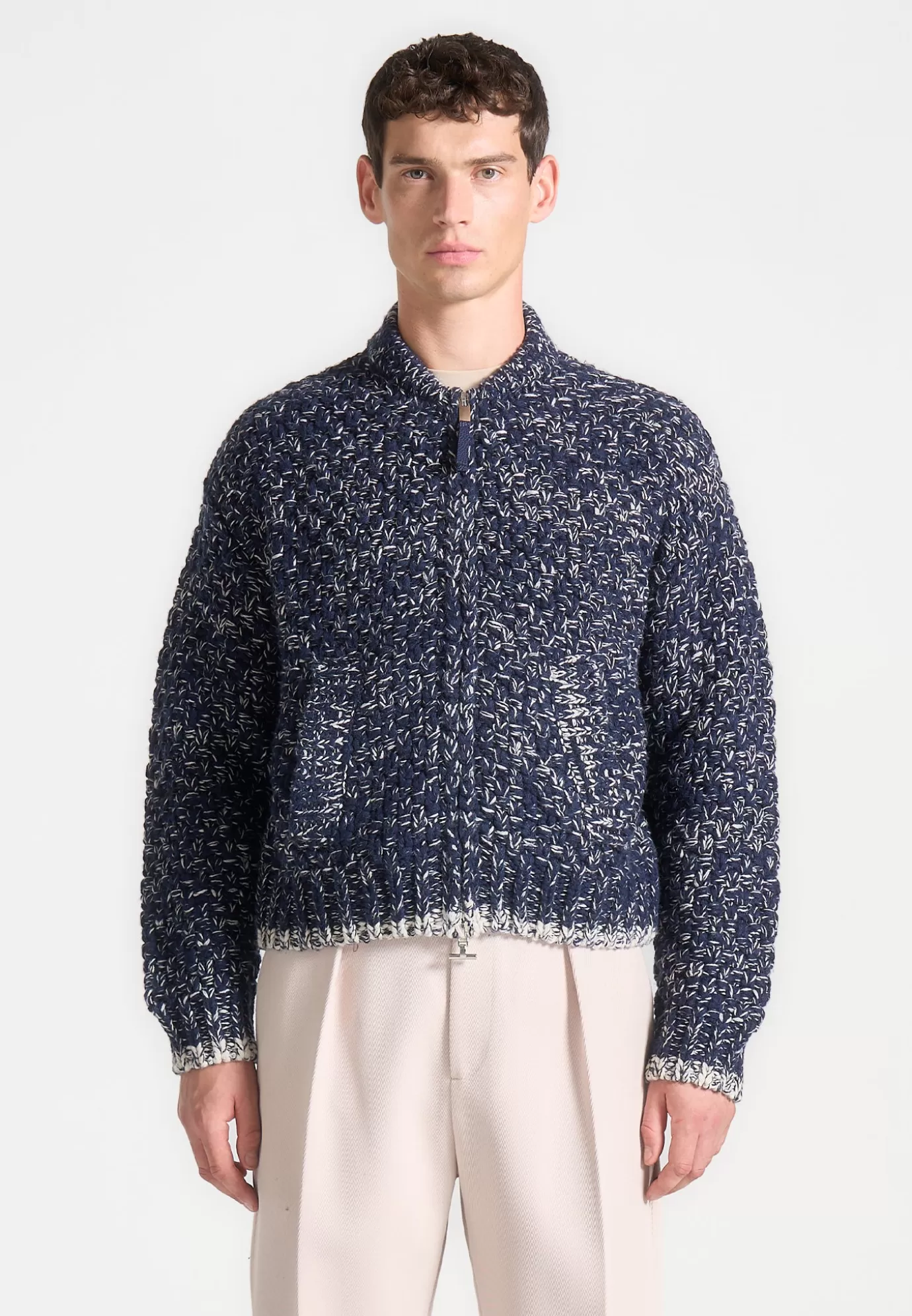 Hot Speckled Knit Zip Up Bomber Jacket - Knitwear