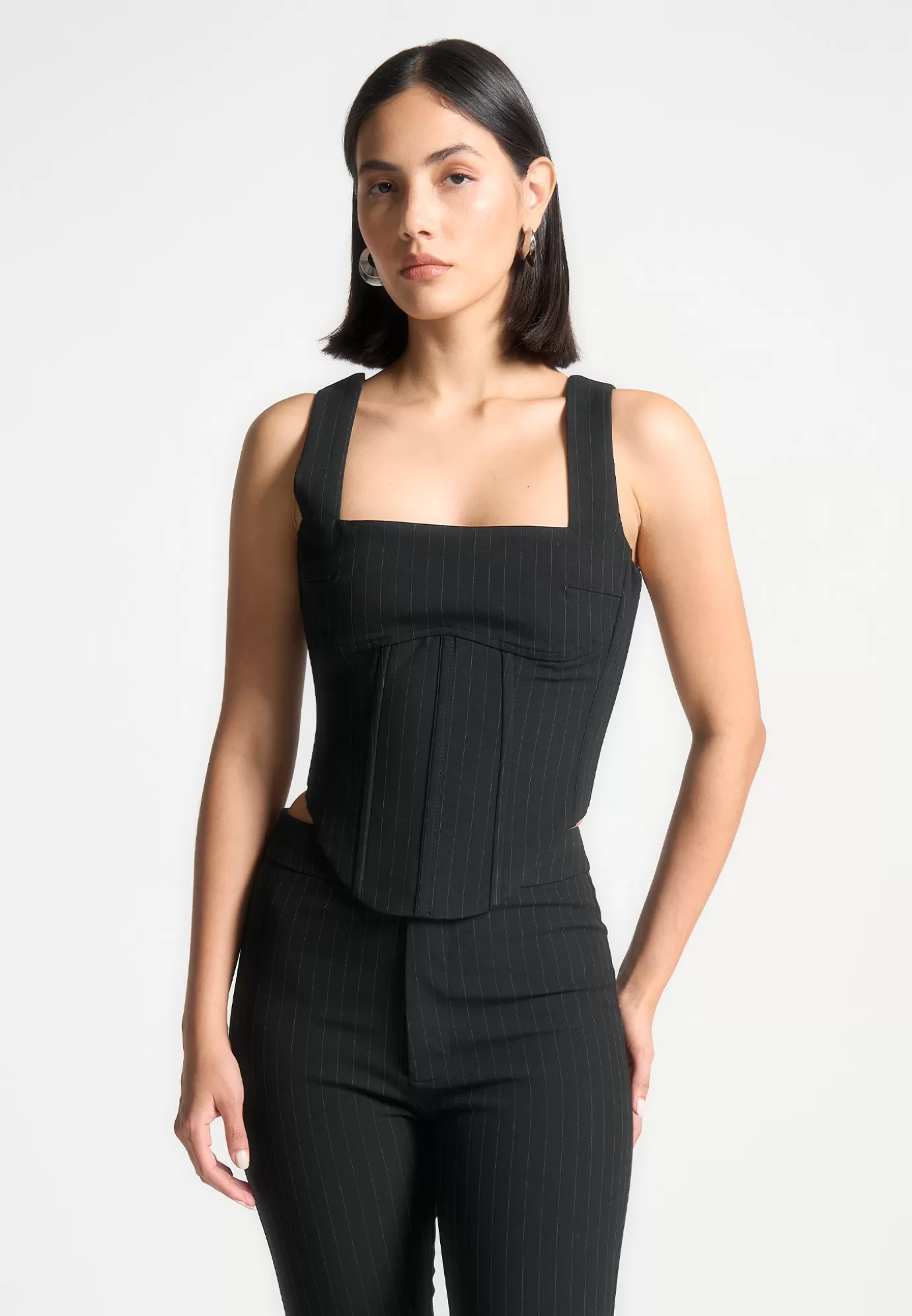 Flash Sale Square Neck Pinstripe Corset Top - Matching Sets