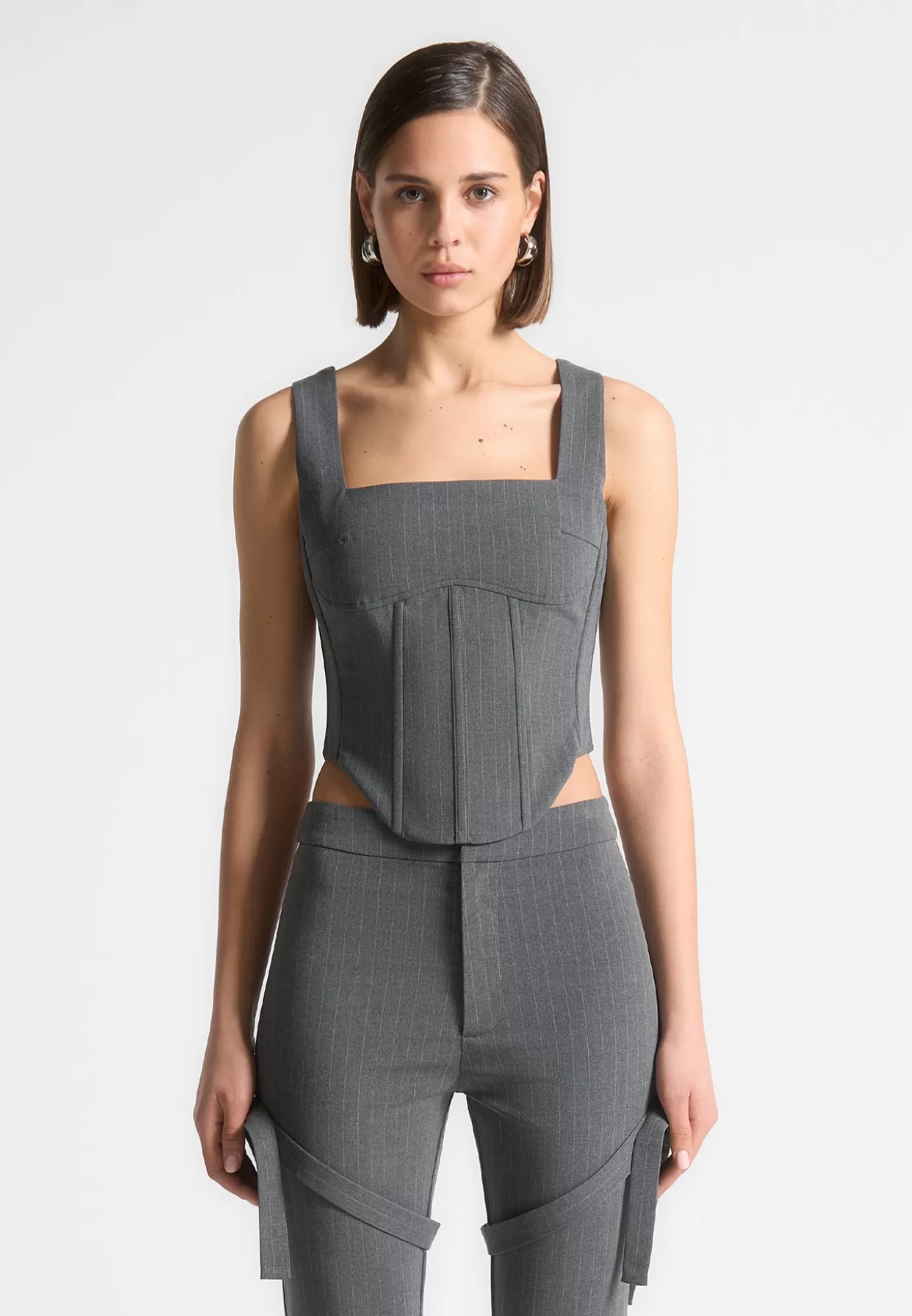 Store Square Neck Pinstripe Corset Top - Matching Sets