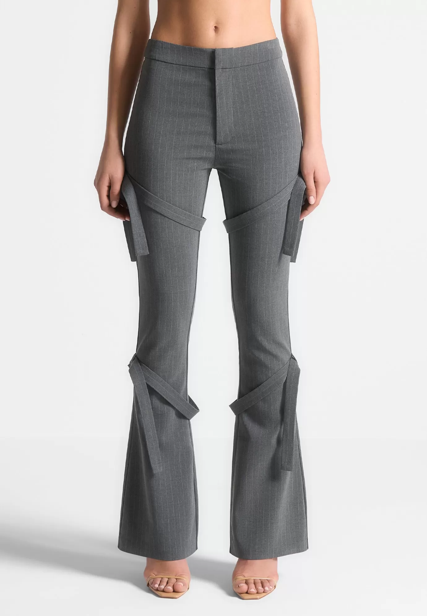 Discount Strap Detail Pinstripe Fit and Flare Leggings - Matching Sets