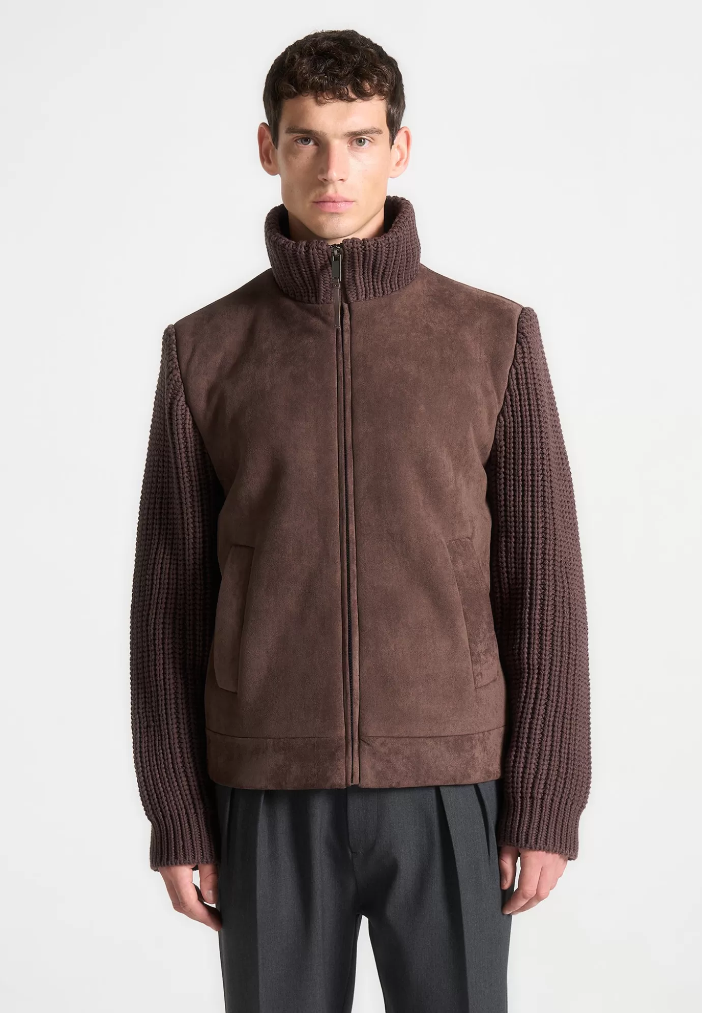 Outlet Suede u0026 Knit Jacket - Outerwear