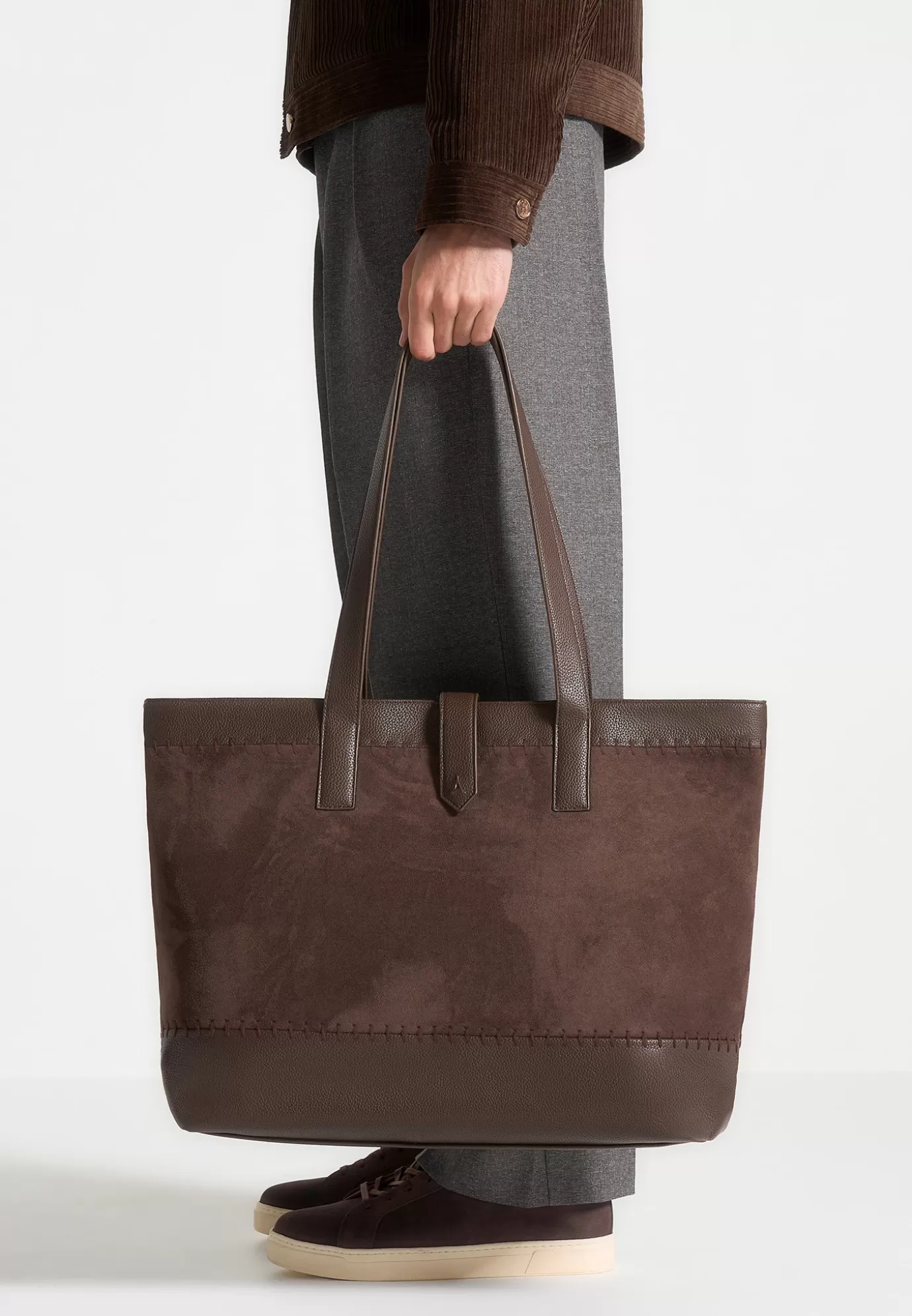 Online Suede u0026 Pebbled Leather Whipstitch Tote Bag - Bags