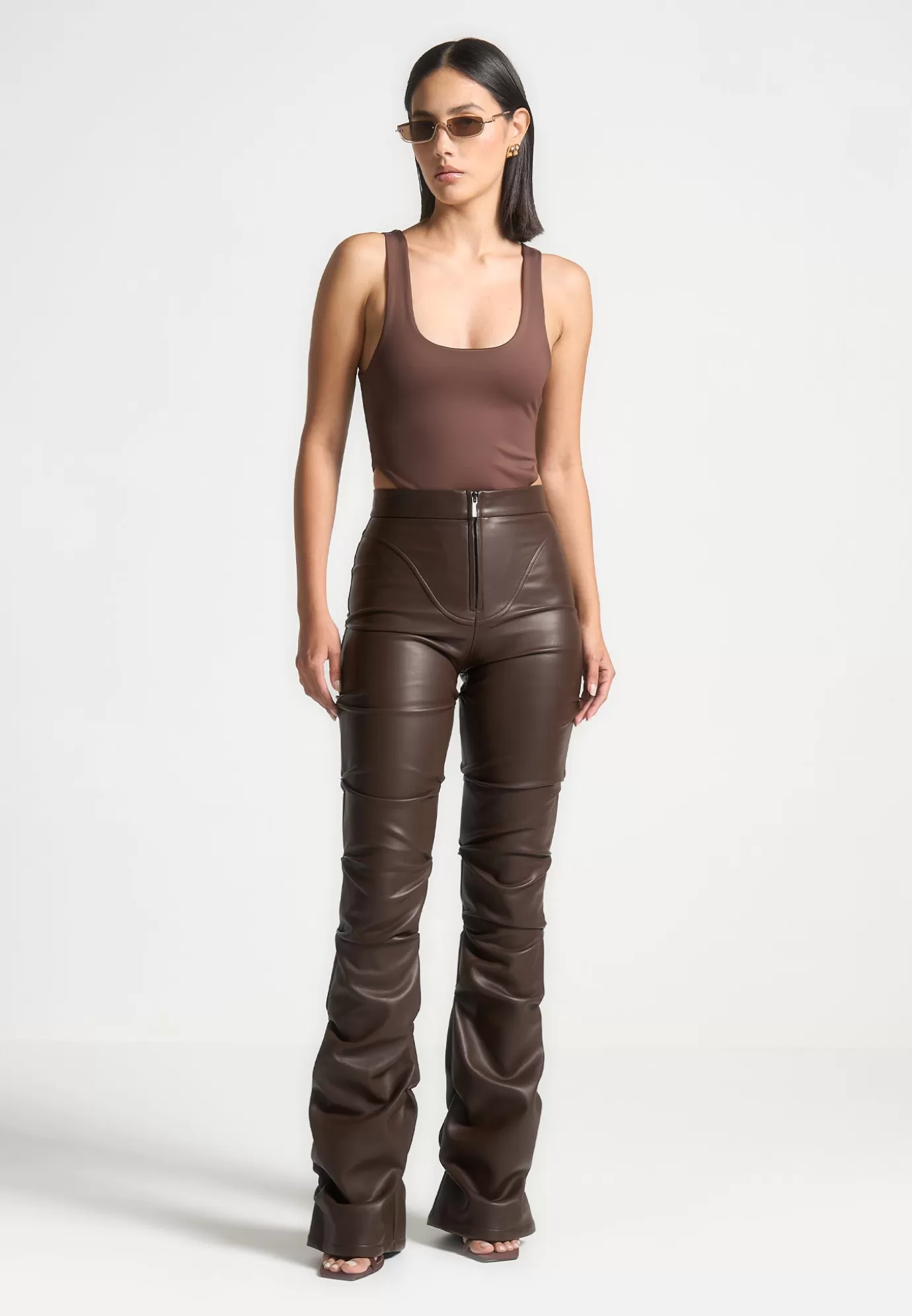 Outlet Tacked Leather Flared Trousers - Casual Trousers