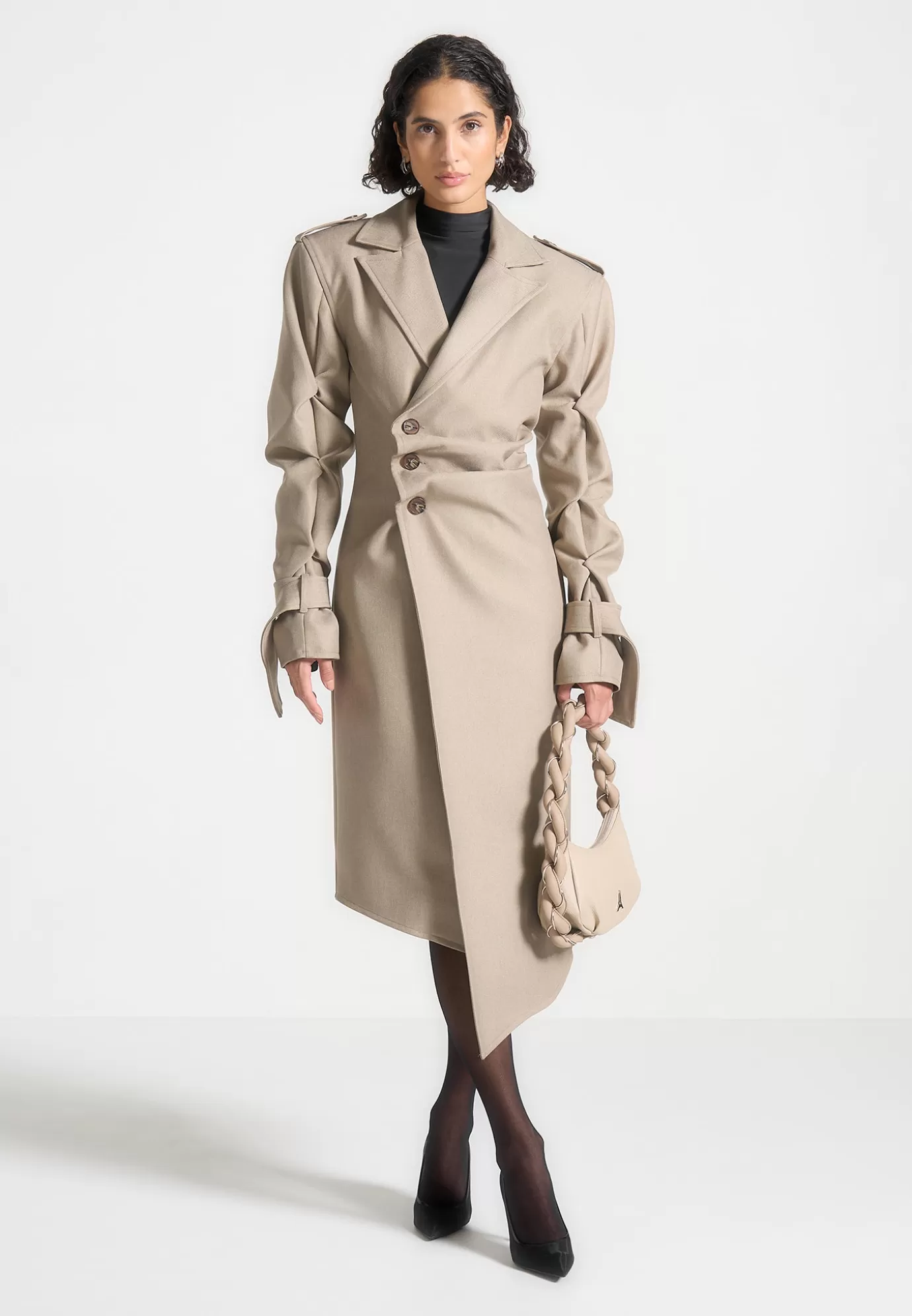 Flash Sale Tacked Sleeve Asymmetric Tailored Trench Coat - Outerwear