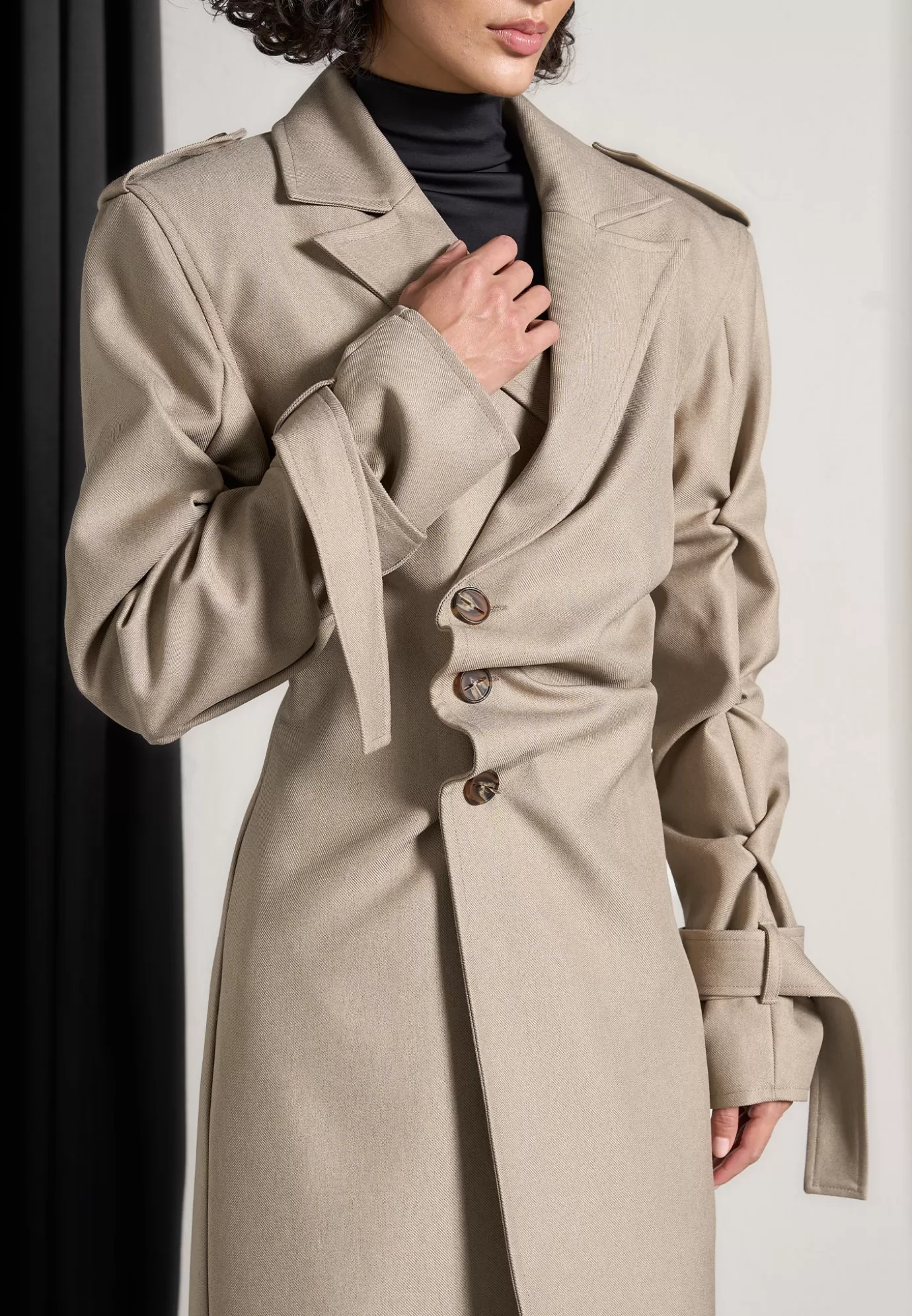 Flash Sale Tacked Sleeve Asymmetric Tailored Trench Coat - Outerwear