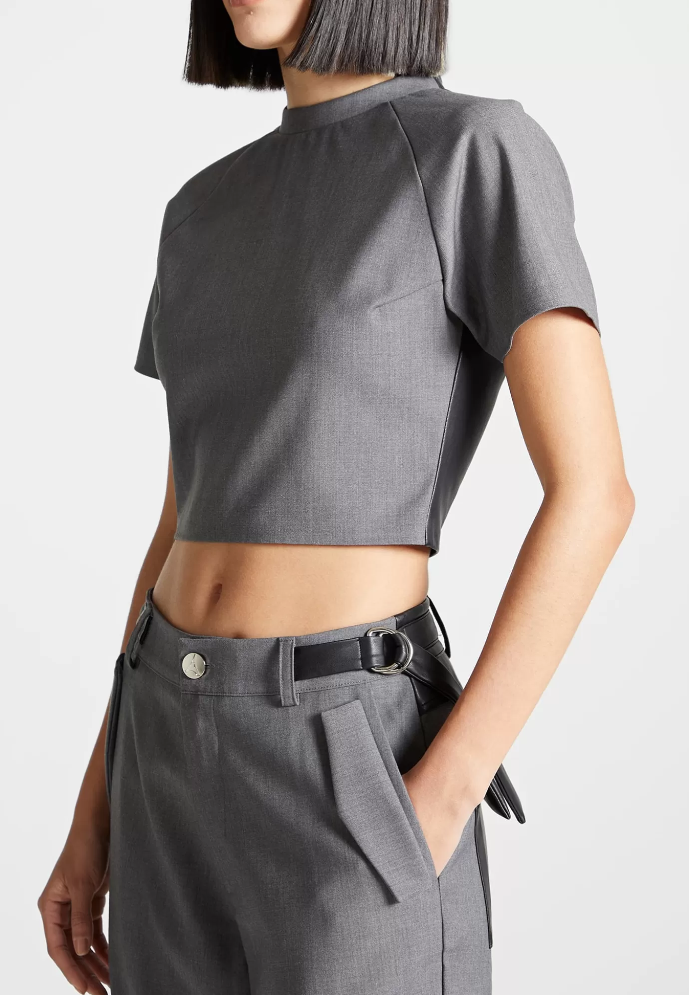 Sale Tailored Mock Neck Top - Grey/Black Matching Sets