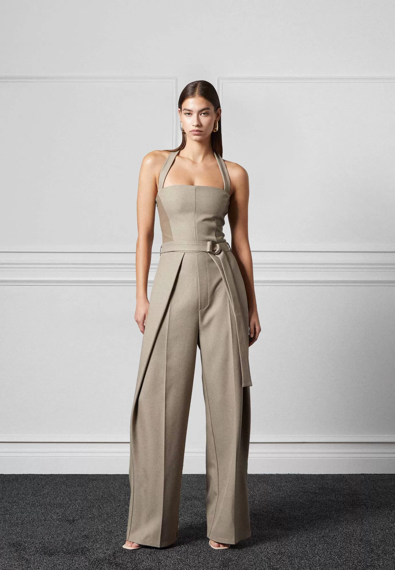 Cheap Tailored Pleat Jumpsuit with Belt - Jumpsuits