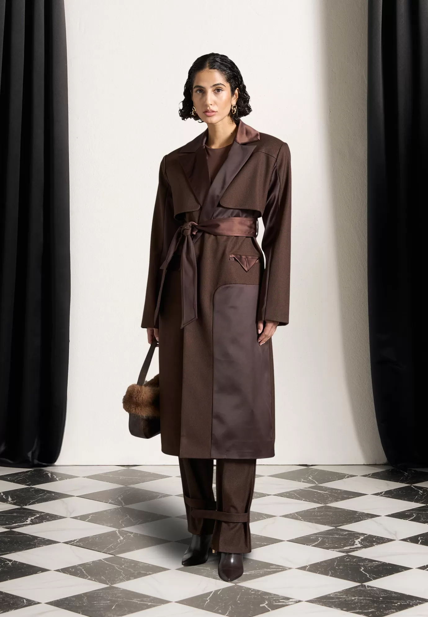 Cheap Tailored Satin Trench Coat - Outerwear