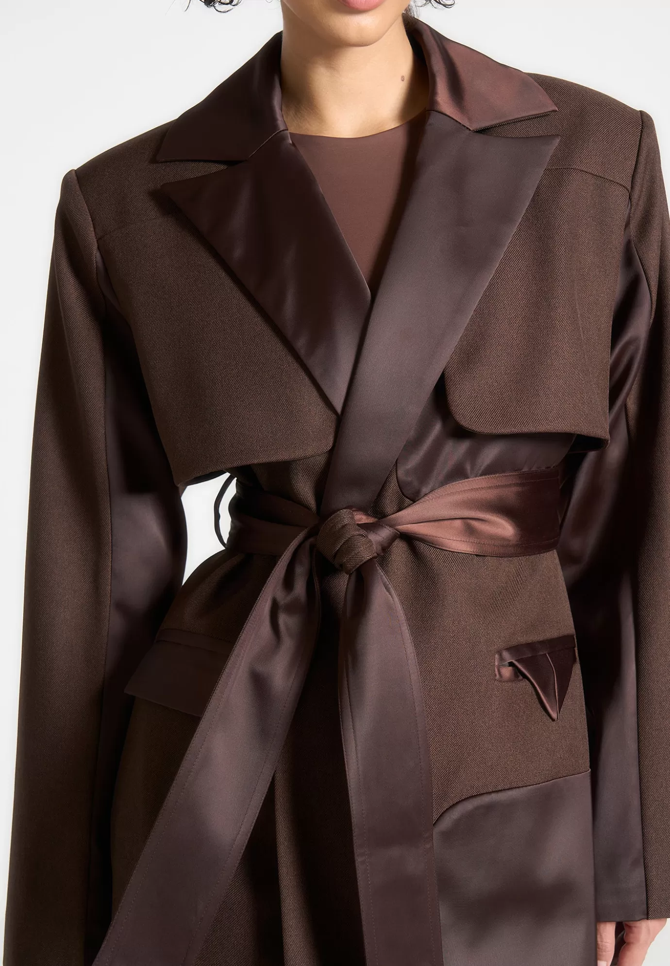 Cheap Tailored Satin Trench Coat - Outerwear