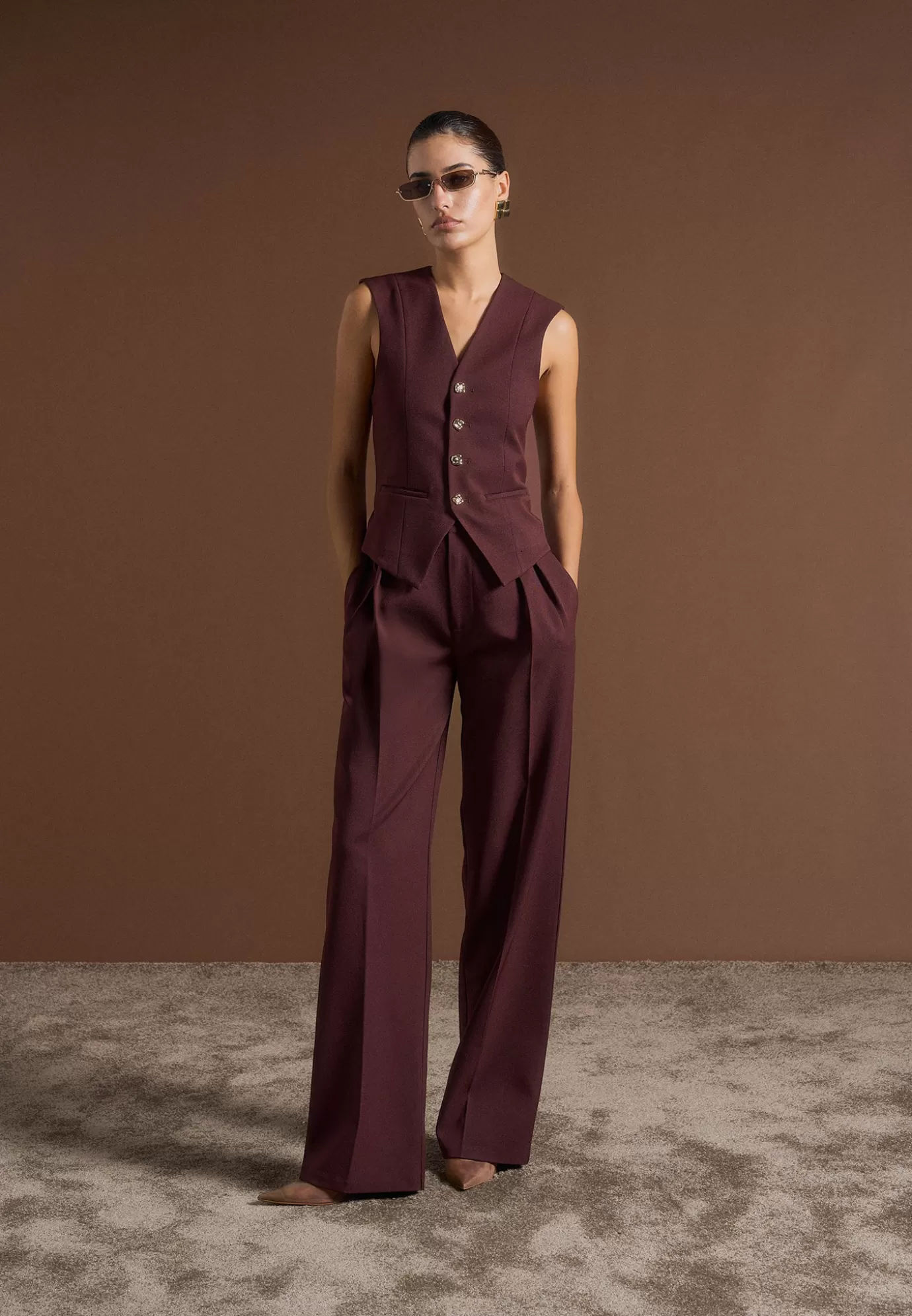 Clearance Tailo Twin Pleat Trousers - Wine Suits