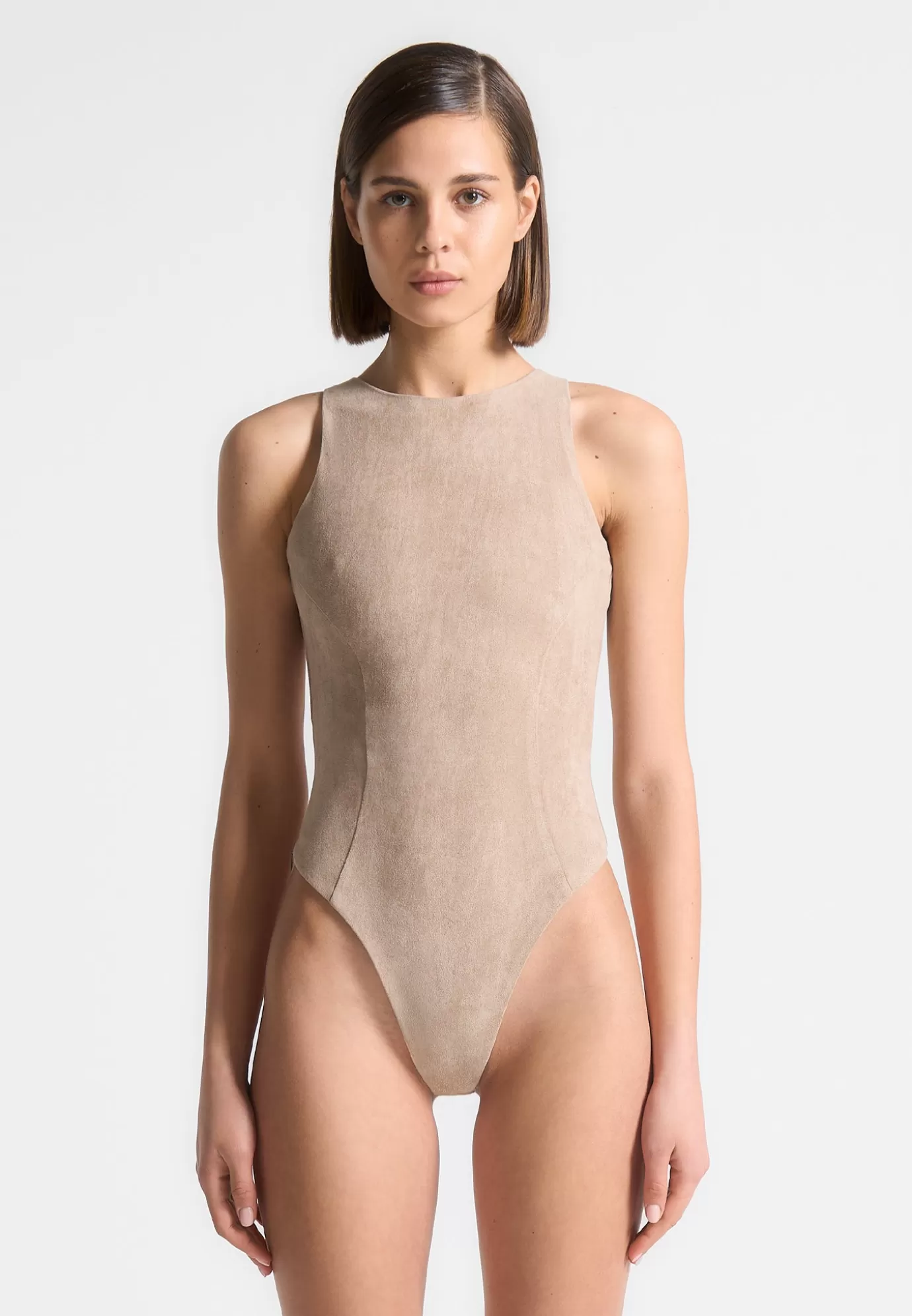 Shop Éternelle Suede Racer Neck Bodysuit - Bodysuits