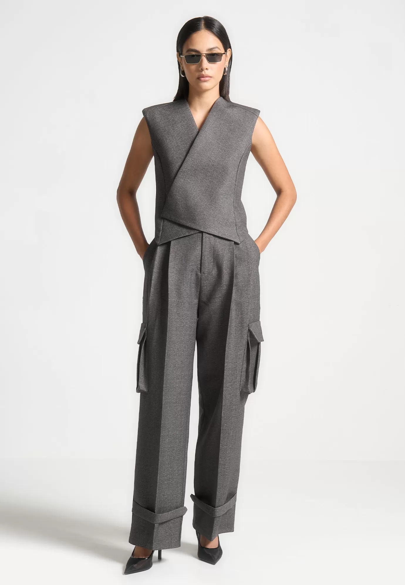 Discount Textured Tailored Wrap Waistcoat - Grey Suits