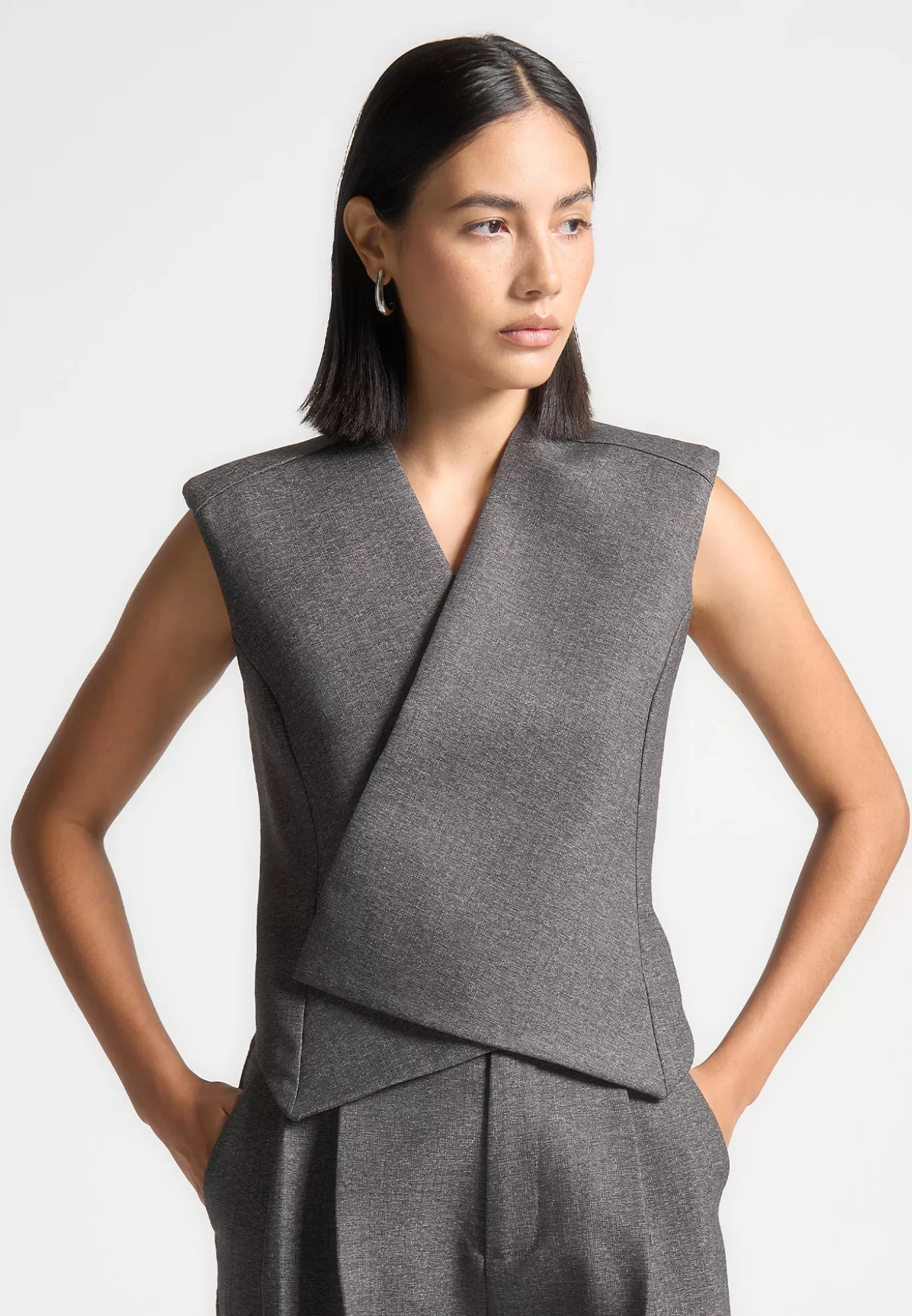 New Textured Tailored Wrap Waistcoat - Grey Blazers & Waistcoats