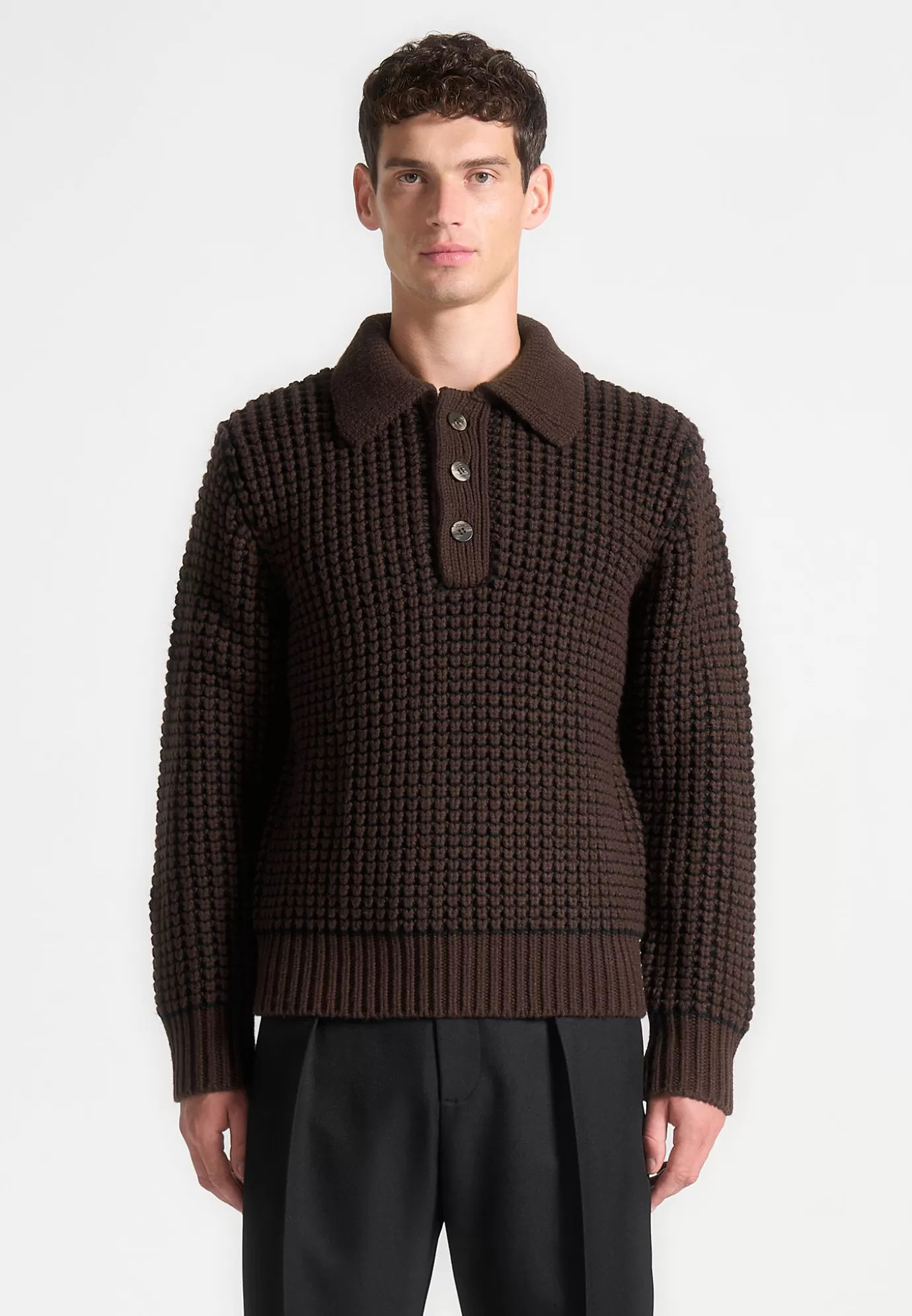 Store Textured Wool Knit Polo Jumper - Knitwear