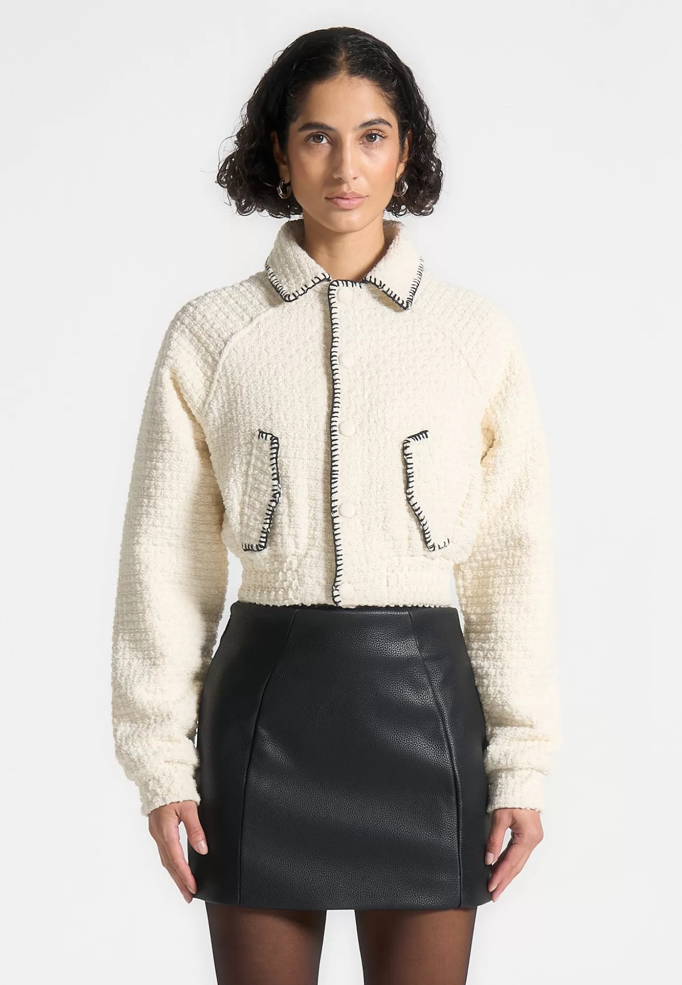 Clearance Tweed Whip Stitch Varsity Jacket - Jackets