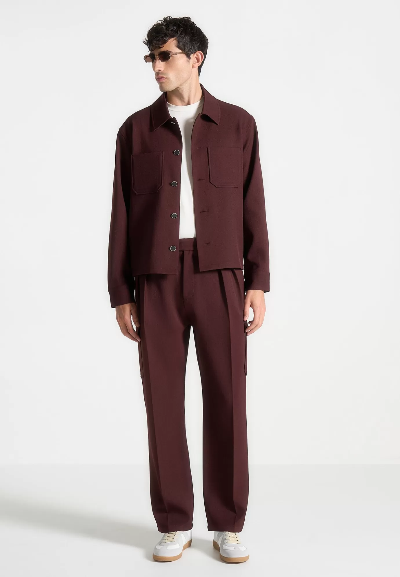 Best Twill Pocket Cropped Shirt - Wine Formal Co-ords