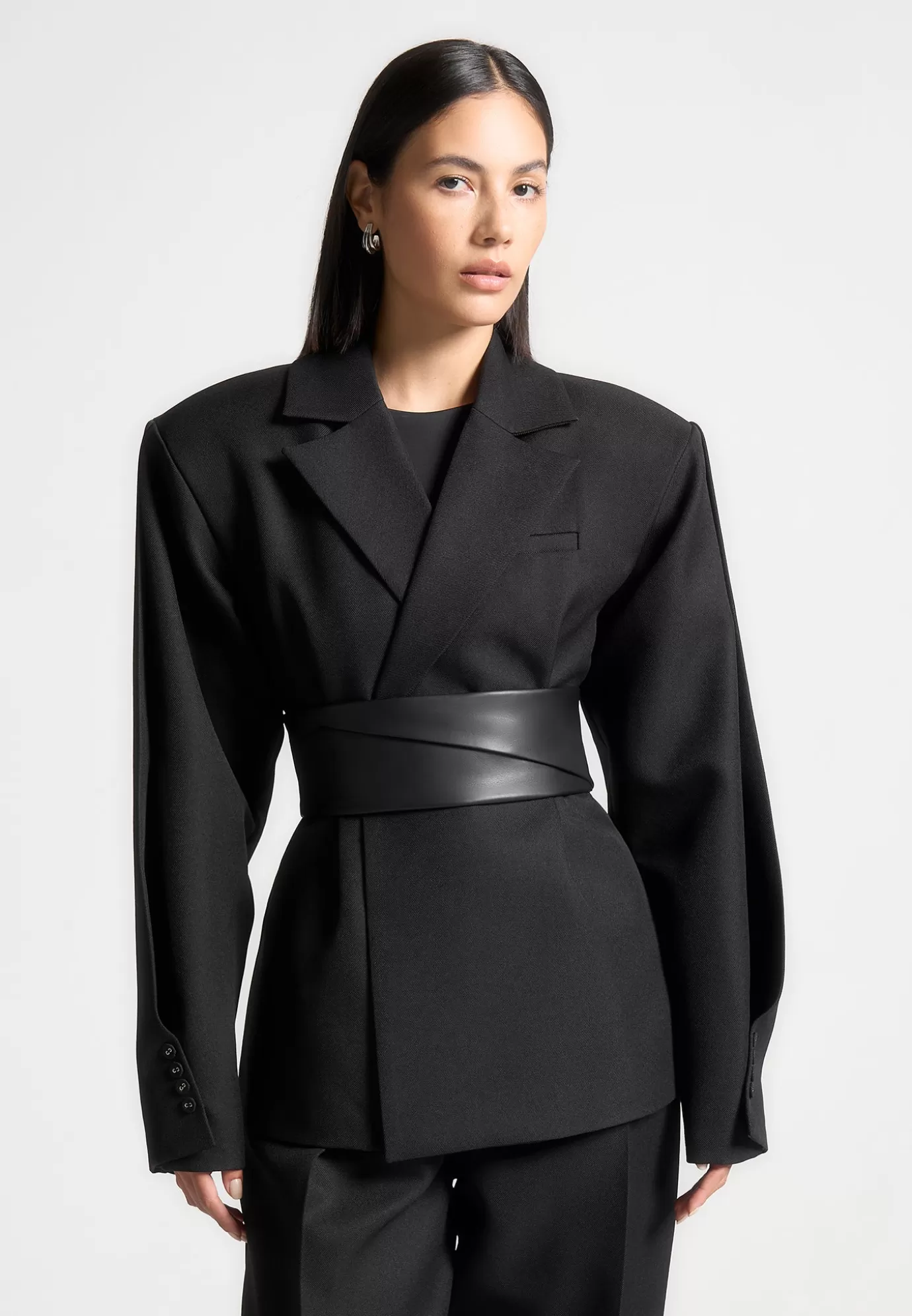 Flash Sale Twist Sleeve Tailored Blazer with Belt - Suits