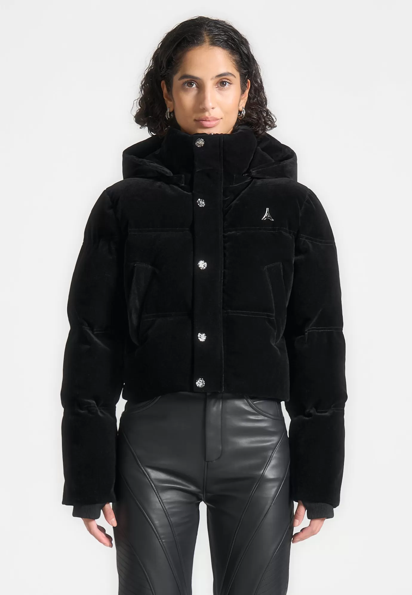 Online Velvet Eiffel Cropped Puffer Jacket - Outerwear