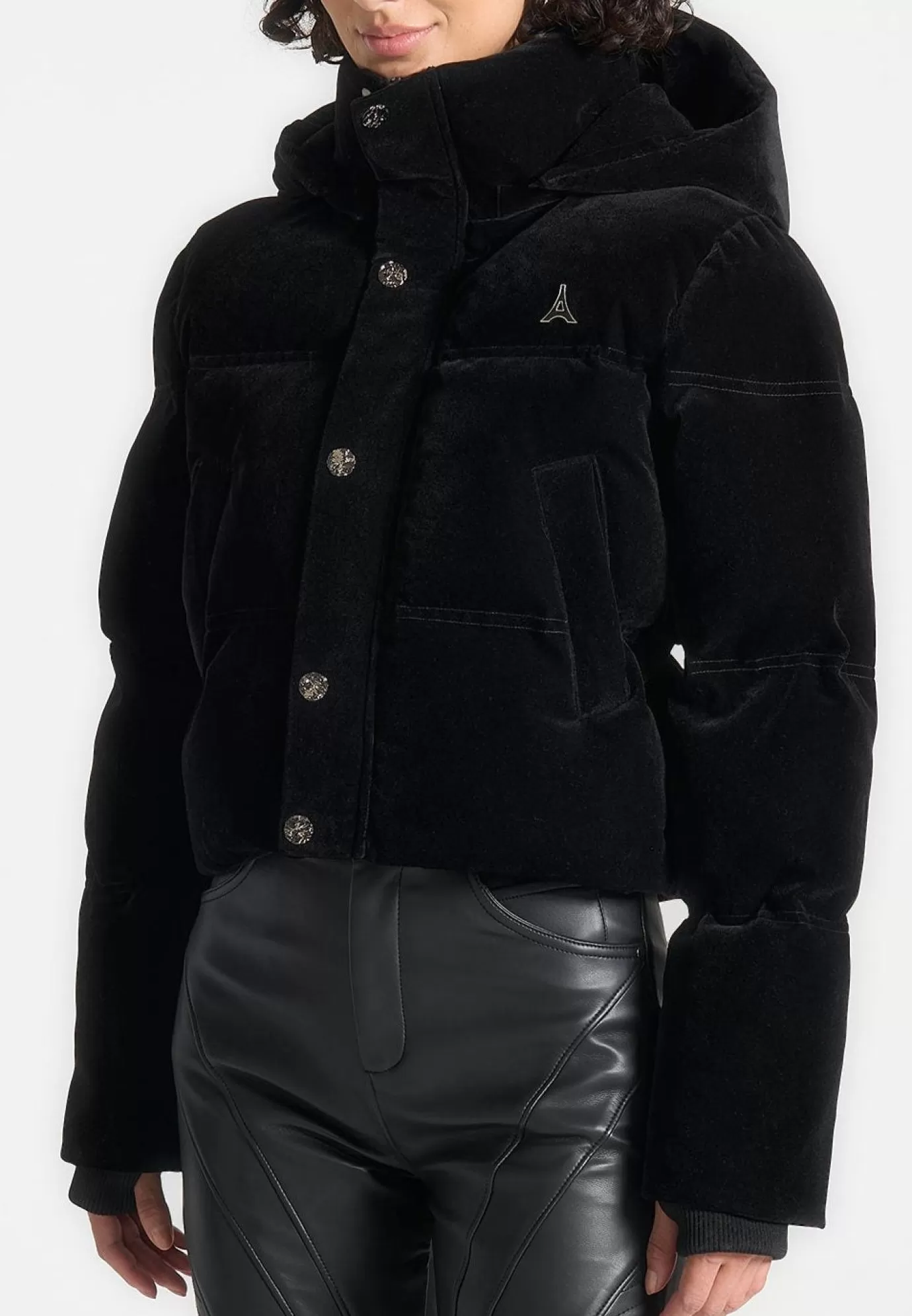 Online Velvet Eiffel Cropped Puffer Jacket - Outerwear