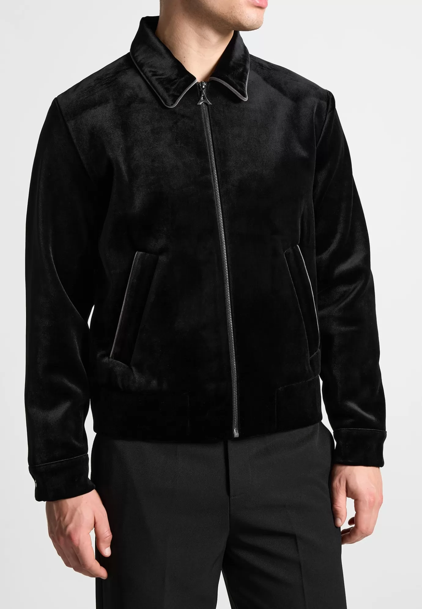 Online Velvet Jacket with Contrast Piping - Jackets