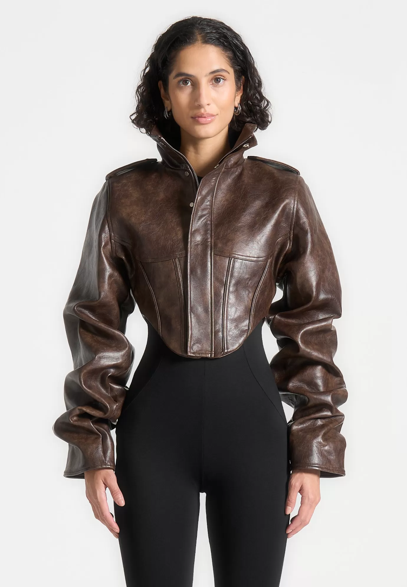 Sale Vintage Leather Tacked Sleeve Corset Jacket - Jackets