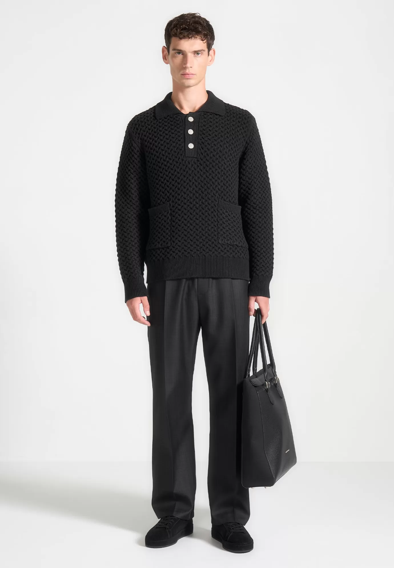 Cheap Waffle Knit Polo Jumper - Knitwear