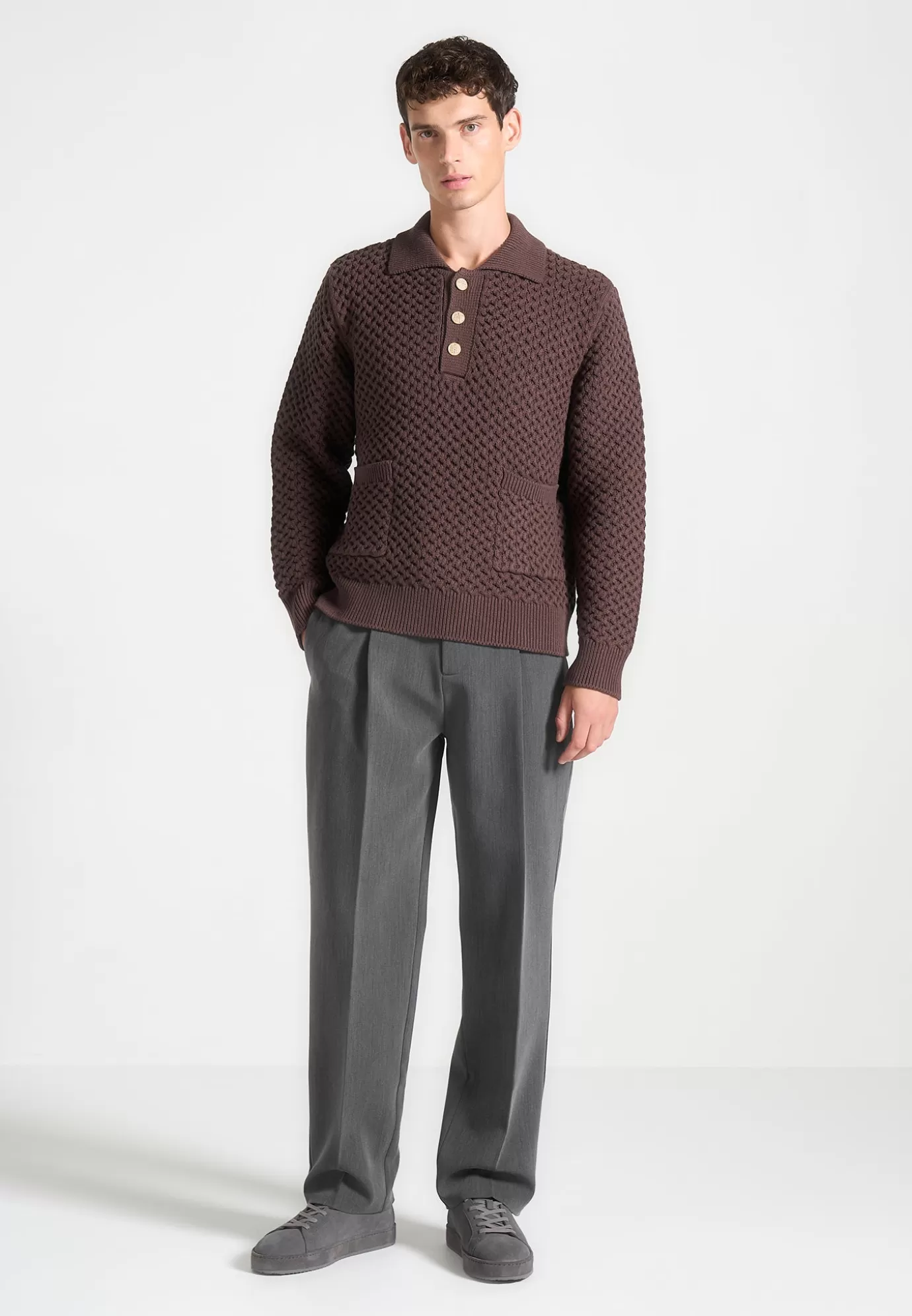 Discount Waffle Knit Polo Jumper - Knitwear