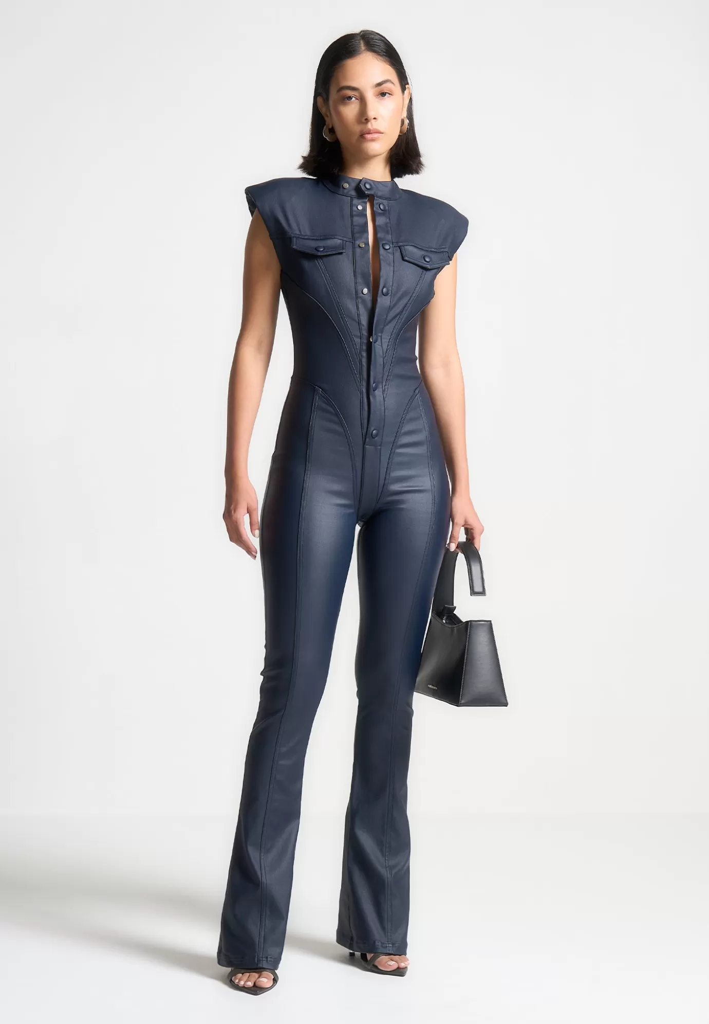 Shop Wax Coated Denim Jumpsuit - Jumpsuits