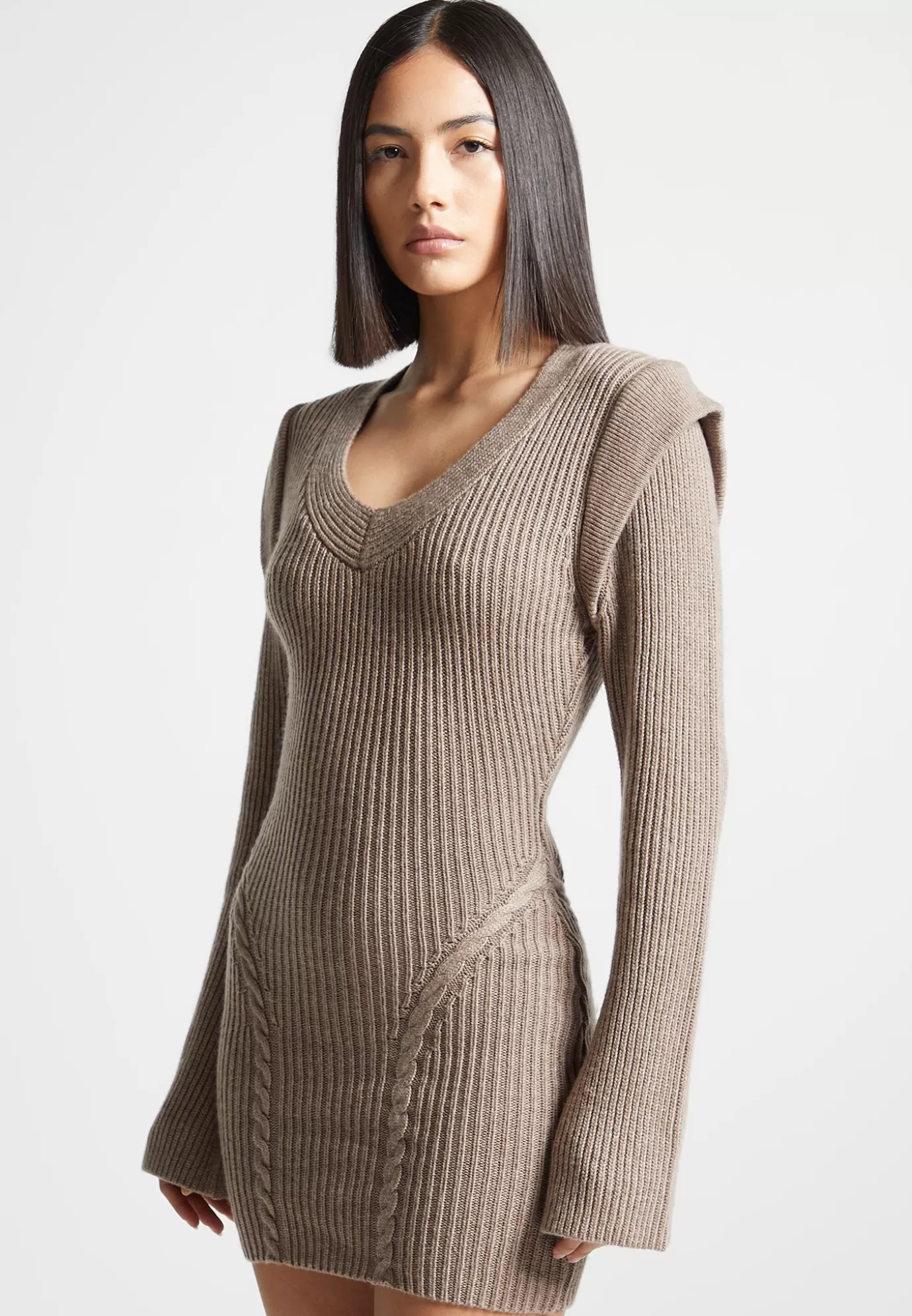 Store Wide Shoulder Knitted Contour Mini Dress - Knitwear