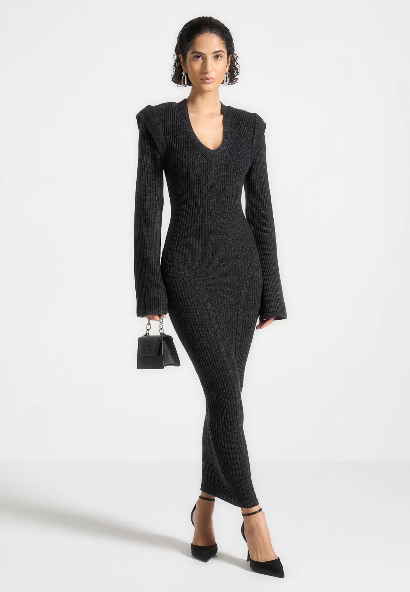 Shop Wide Shoulder Knitted Midaxi Dress - Knitwear