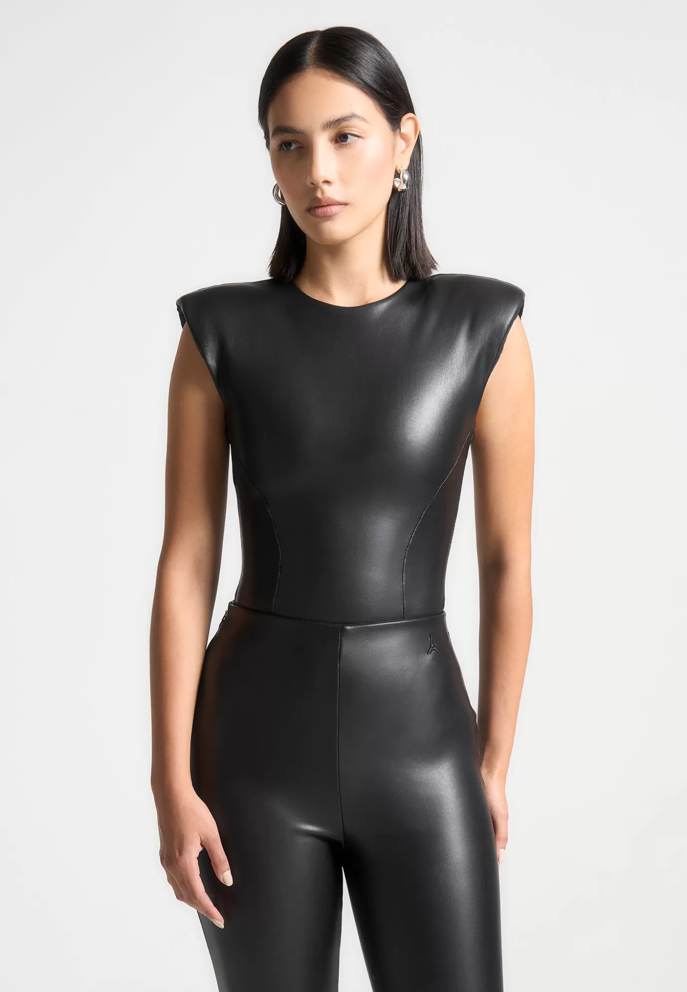 Cheap Wide Shoulder Leather Bodysuit - Matching Sets