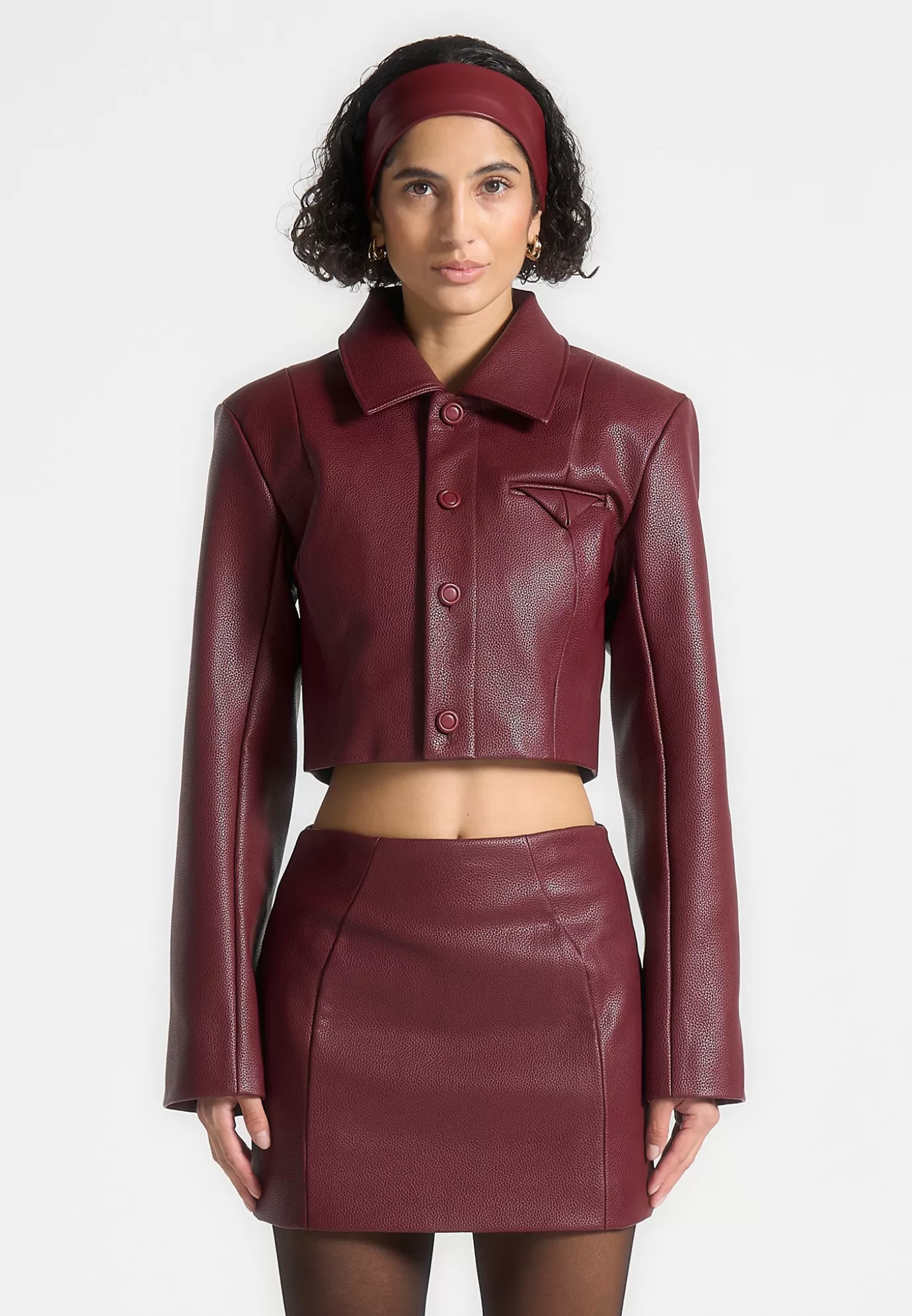 Cheap Wide Shoulder Pebbled Leather Jacket - Wine Jackets