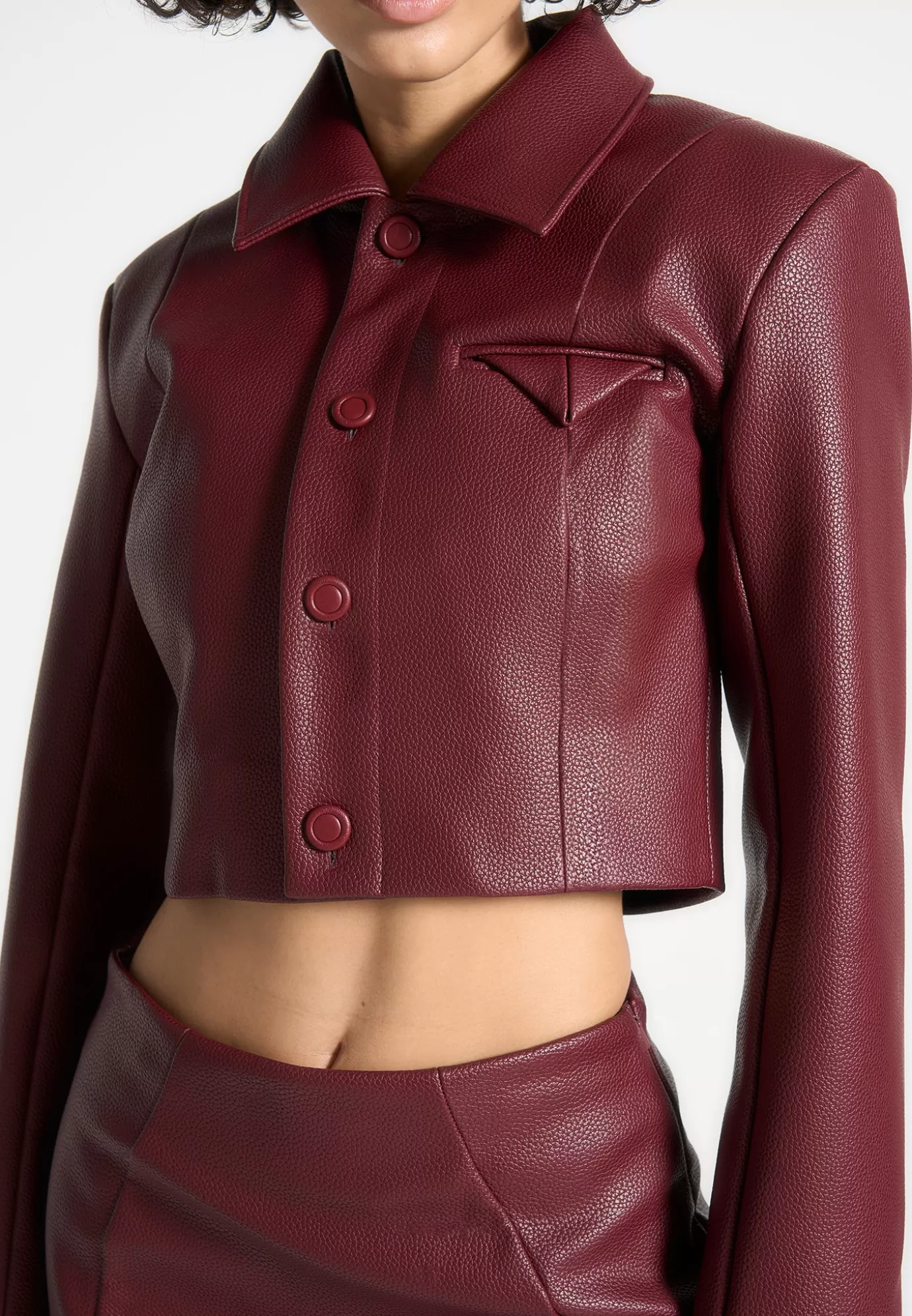 Cheap Wide Shoulder Pebbled Leather Jacket - Wine Jackets