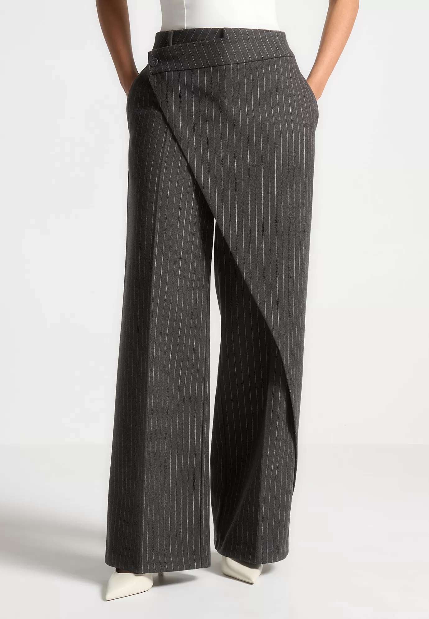 Discount Wool Pinstripe Wrap Tailored Trousers - Formal Trousers