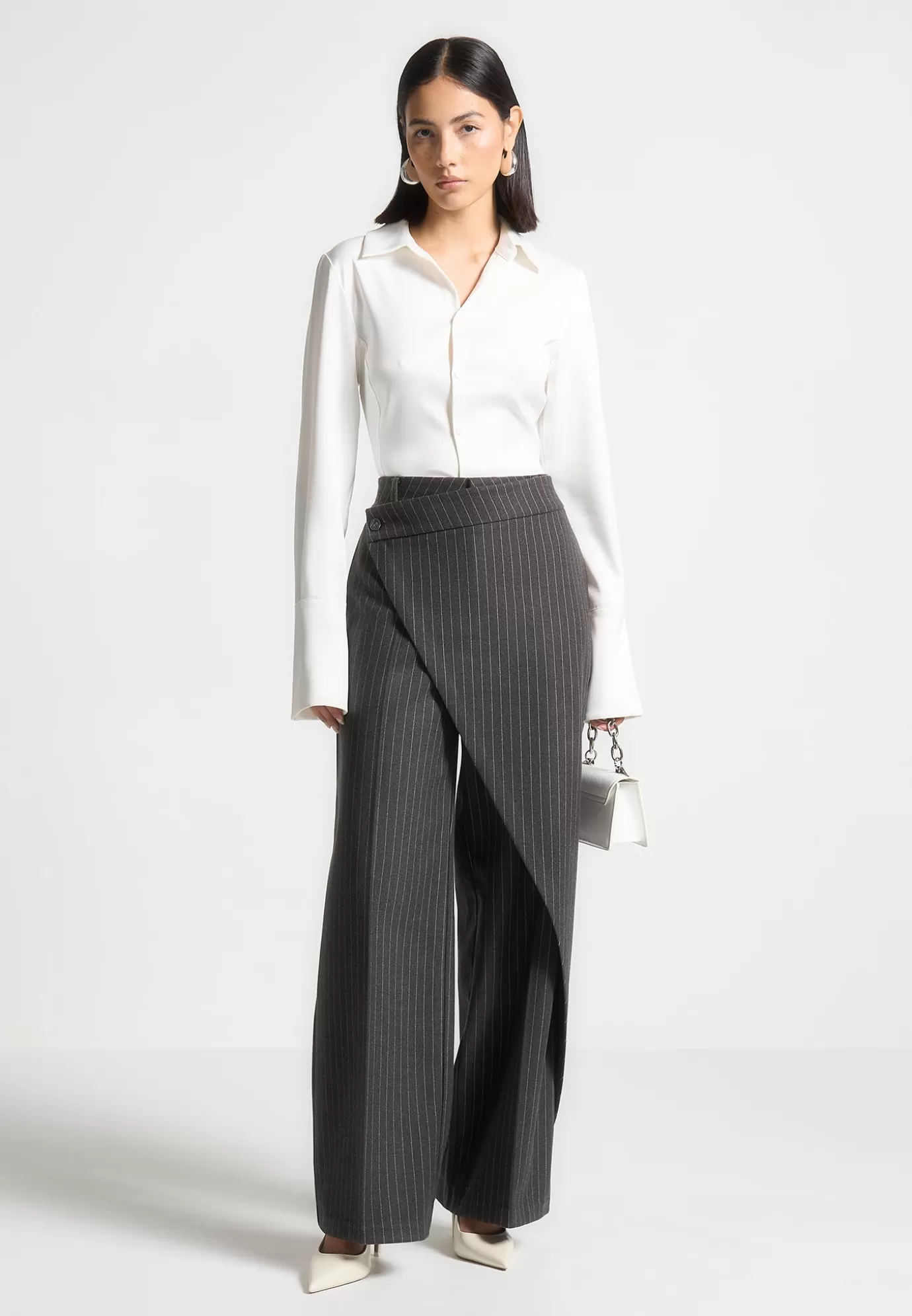 Discount Wool Pinstripe Wrap Tailored Trousers - Formal Trousers