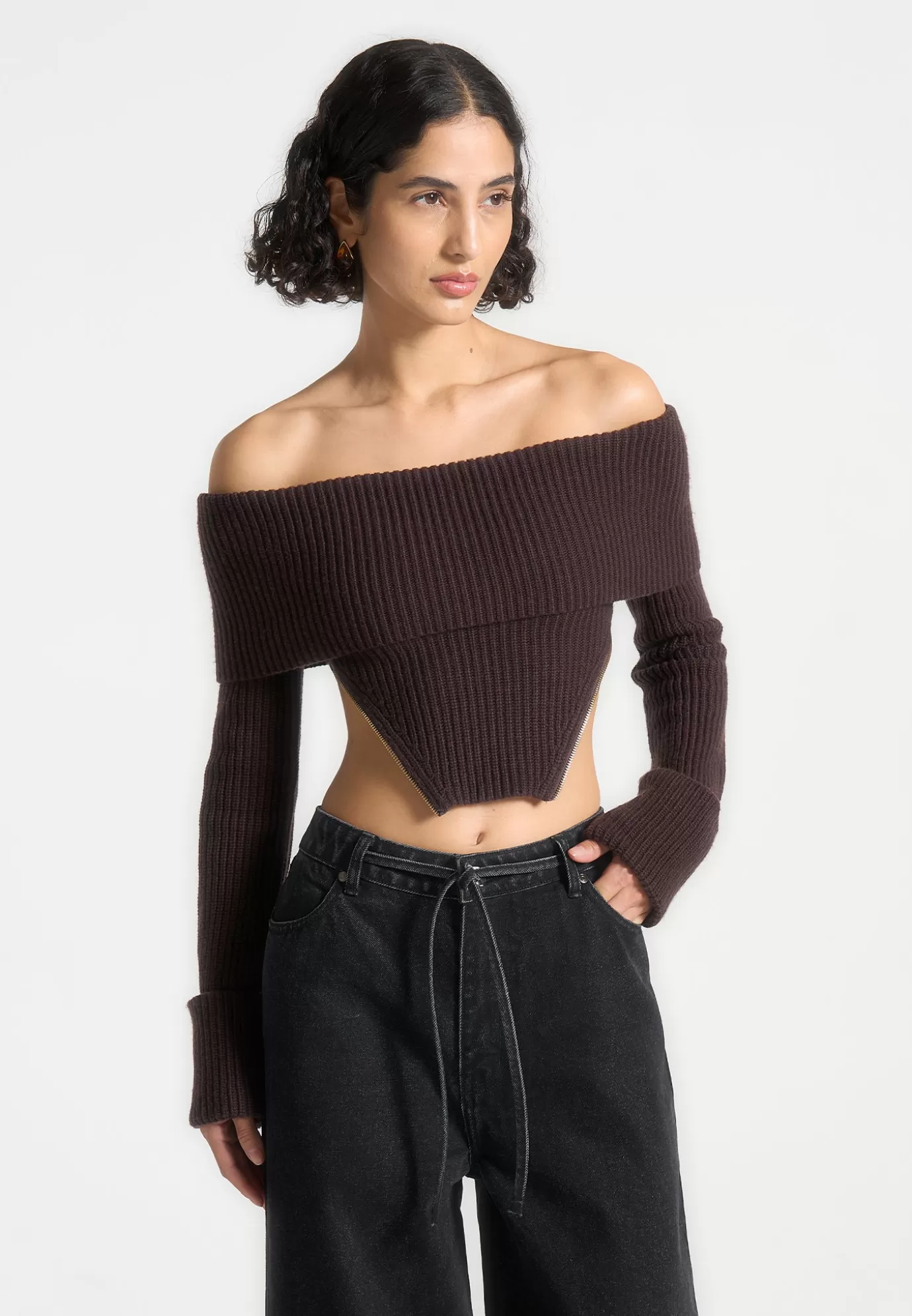 New Zip Detail Knit Bandeau Top - Knitwear